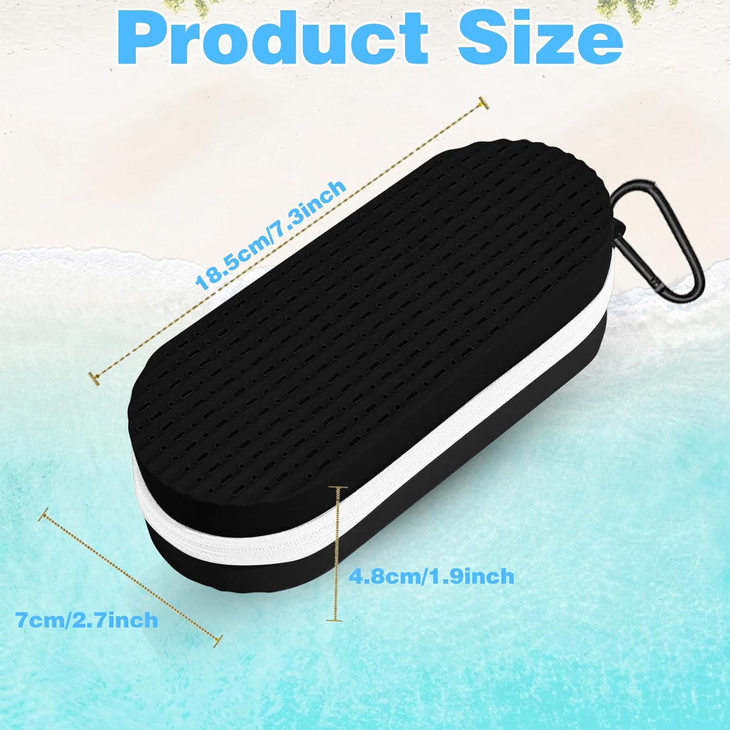 Swim Goggles Case with Drain Hole, Portable Zipper Eye Box with Hook for Goggles Sunglasses Eyeglass Black