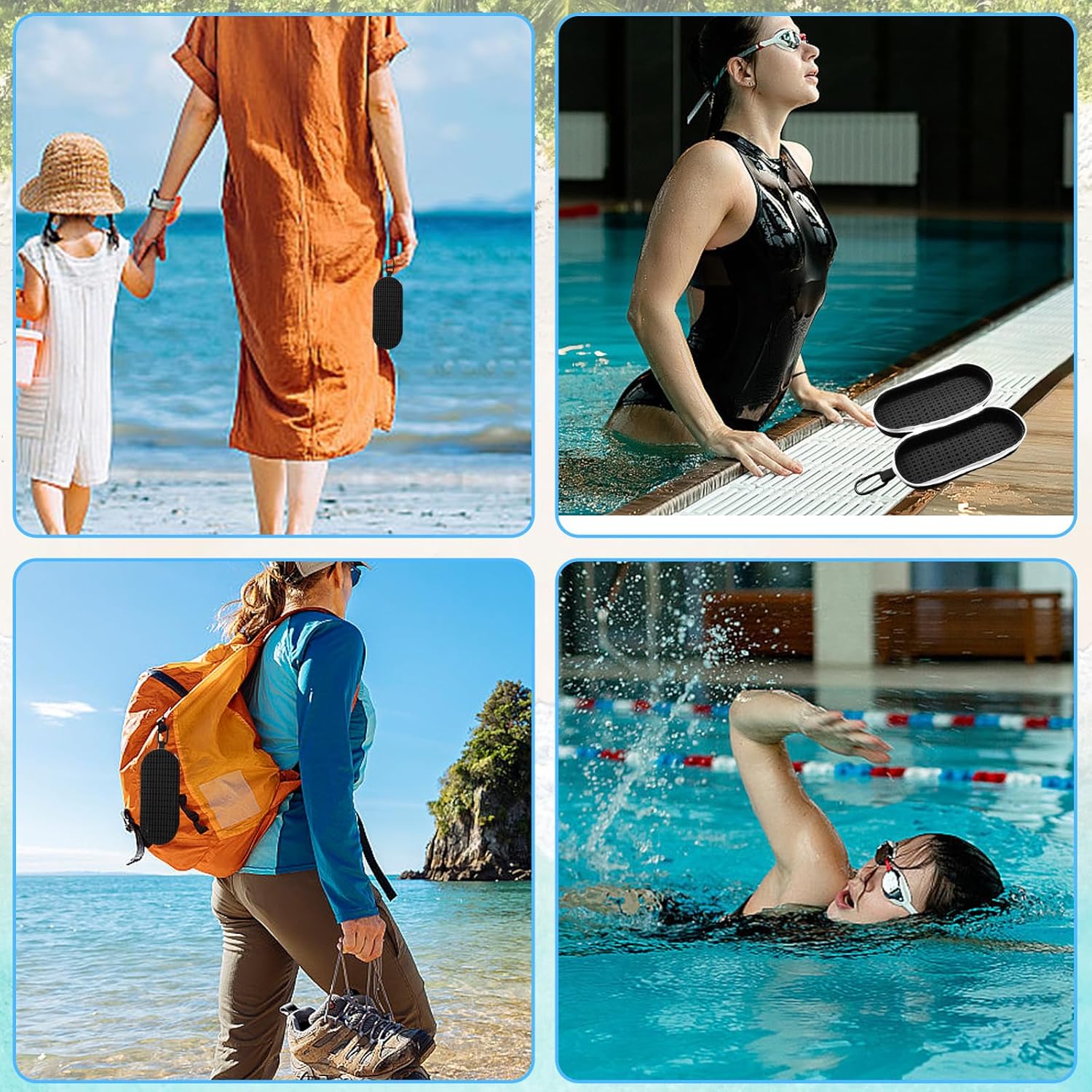 Swim Goggles Case with Drain Hole, Portable Zipper Eye Box with Hook for Goggles Sunglasses Eyeglass Black