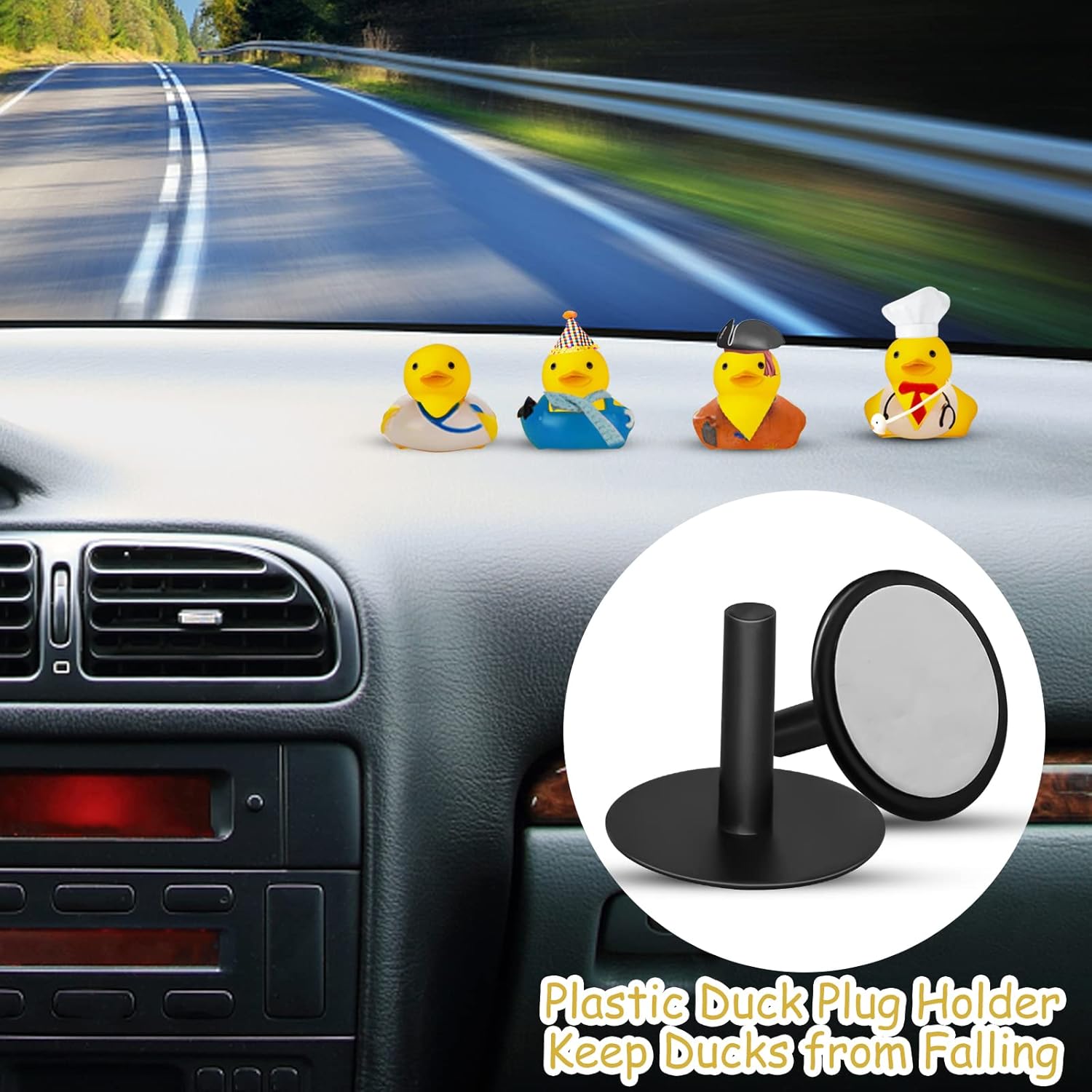 20Pcs Plastic Duck Holder Car, Rubber Duck Plug Ducks Display Fixed Mount Duck Holder, Self-Adhesive Duck Holder for Car, Gift for Car Lover, Black Rubber Ducks Not Included