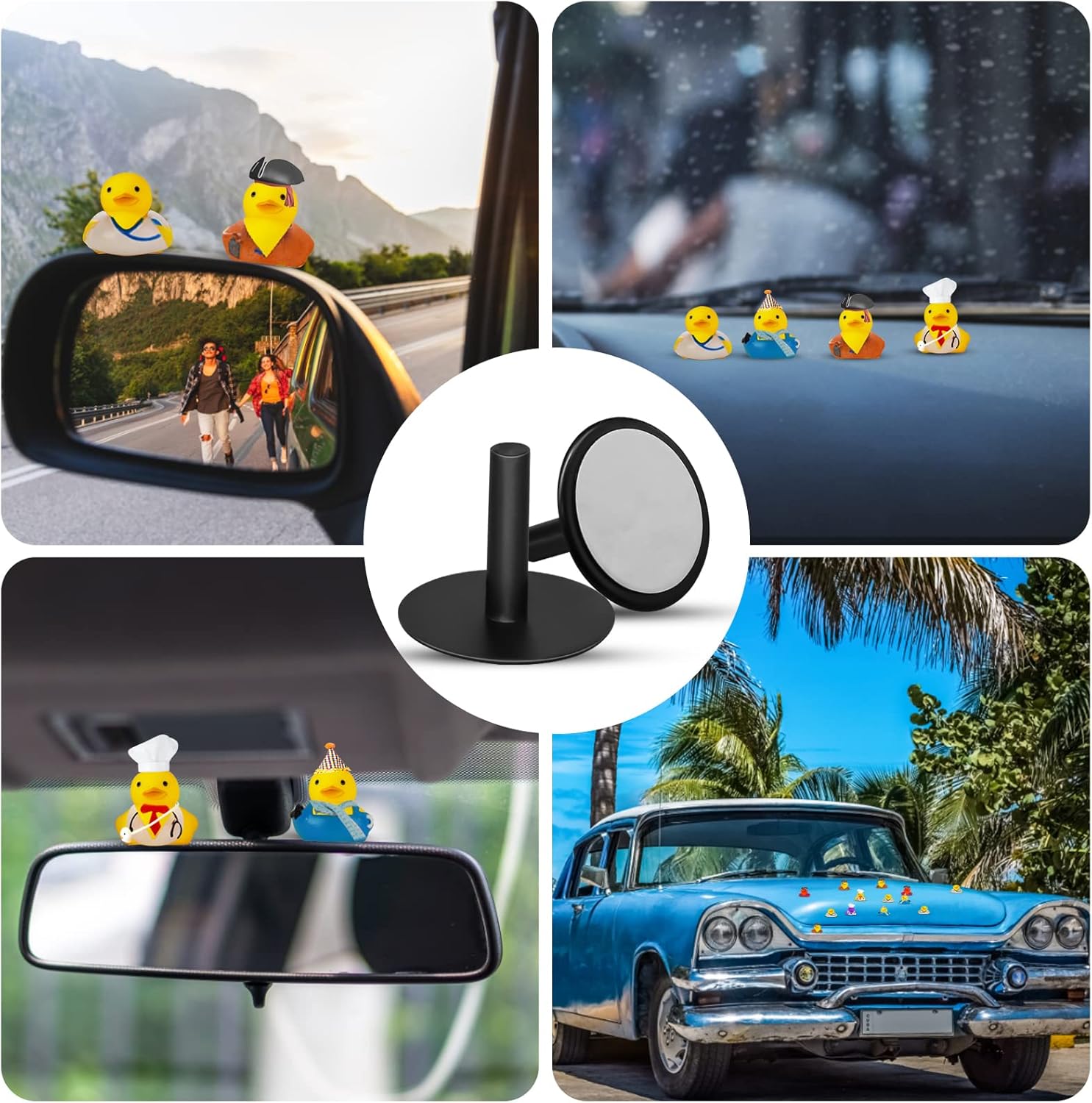 20Pcs Plastic Duck Holder Car, Rubber Duck Plug Ducks Display Fixed Mount Duck Holder, Self-Adhesive Duck Holder for Car, Gift for Car Lover, Black Rubber Ducks Not Included