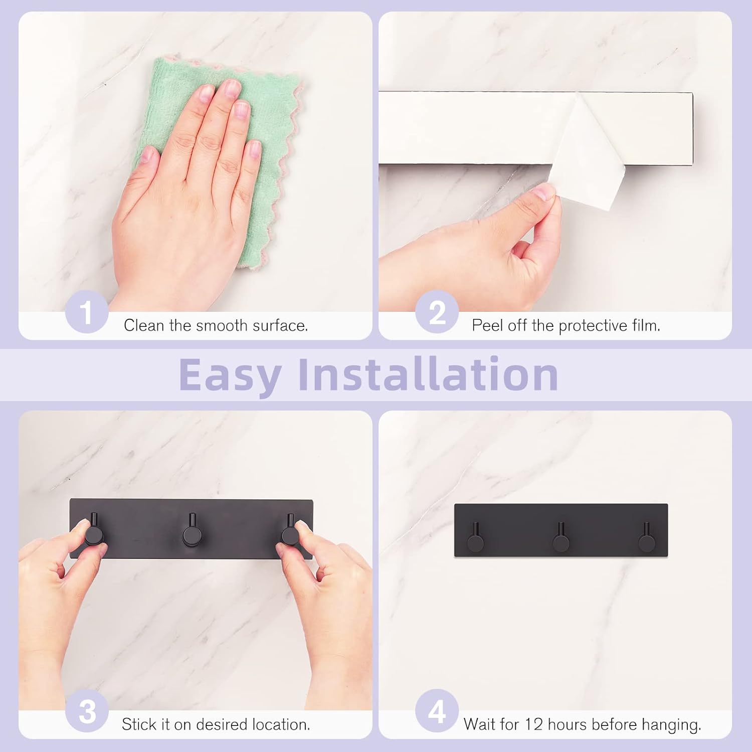 Key Holder Wall Mount, Small Metal Self Adhesive Key Hanger with 3 Hooks, No Drilling, Extra Adhesive Strip, Black