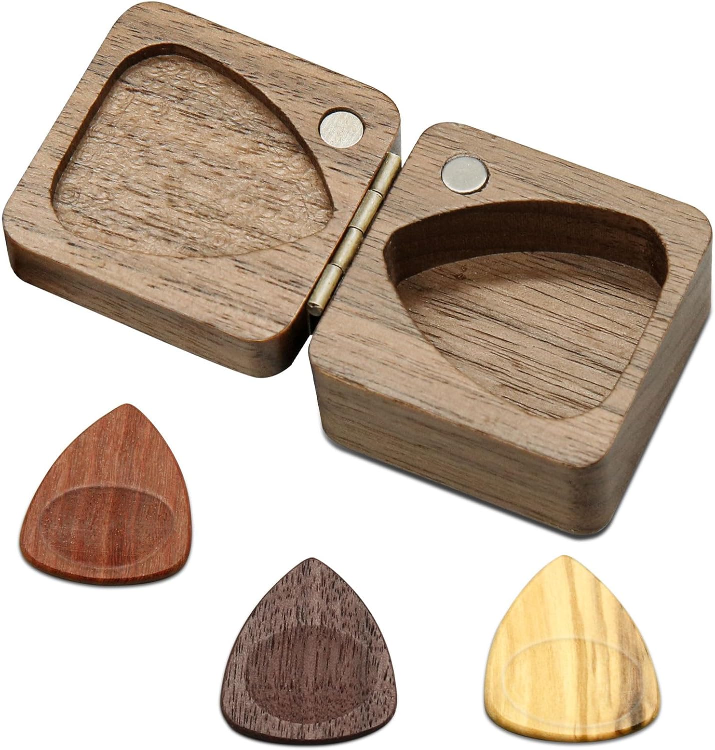 Wood Guitar Picks with Guitar Pick Box, Personalized Guitar Picks Holder, Guitar Pick Case Storage for Boyfriend Coworker Son Husband, Guitar and Bass Accessories 1Guitar Pick Holder & 3 Guitar Picks