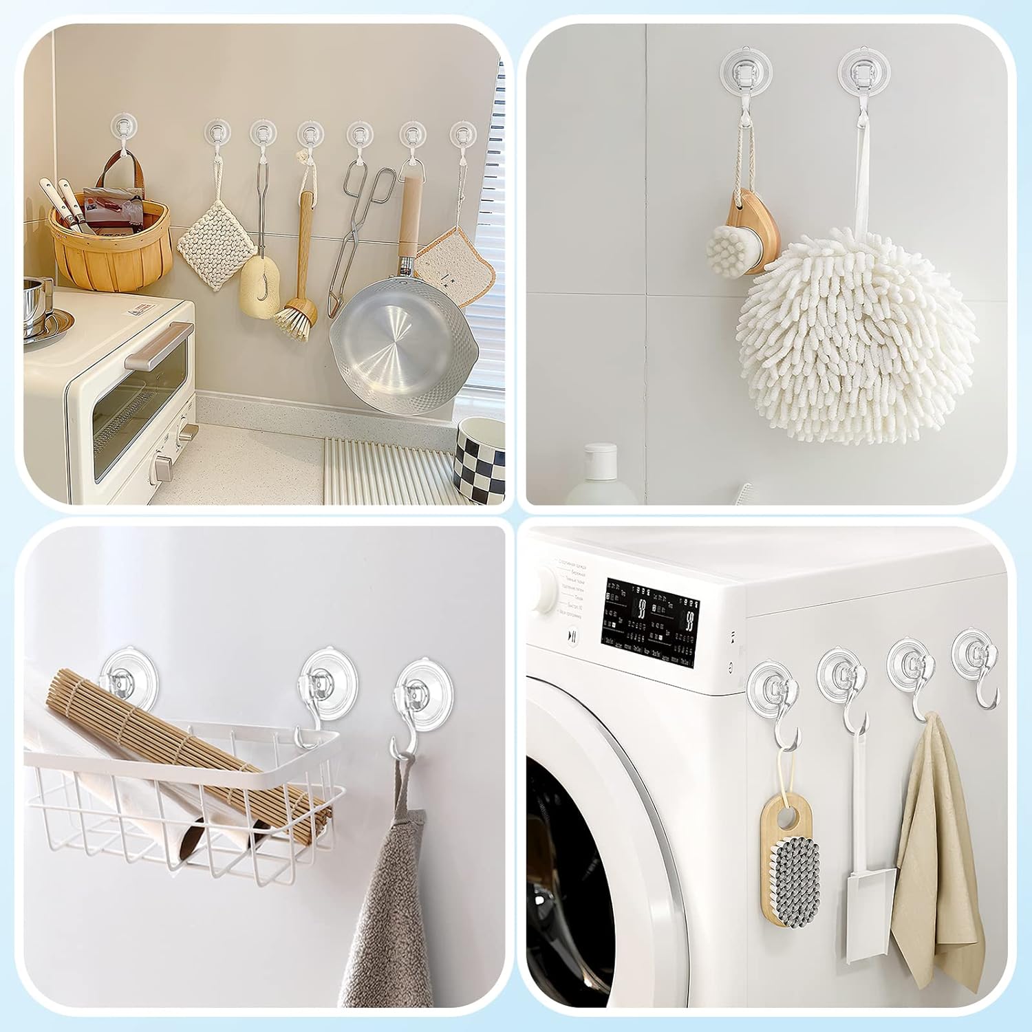Suction Cup Hooks, Small Shower Suction Hooks with Wipes, Heavy Duty, Removable and Reusable, Clear, 2 Pcs