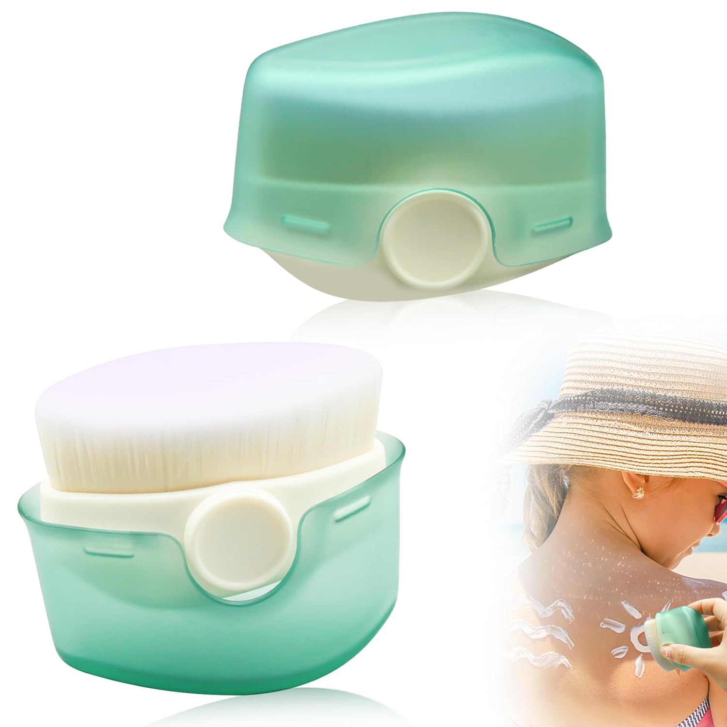 2Pcs Sunscreen Applicator for Kids, Sunscreen Brush Sunblock Applicator for Kids, Sun Lotion Applicator Kids Sunscreen Applicator with Protective Caps, Sun Cream Brush for Outdoor Travel Green