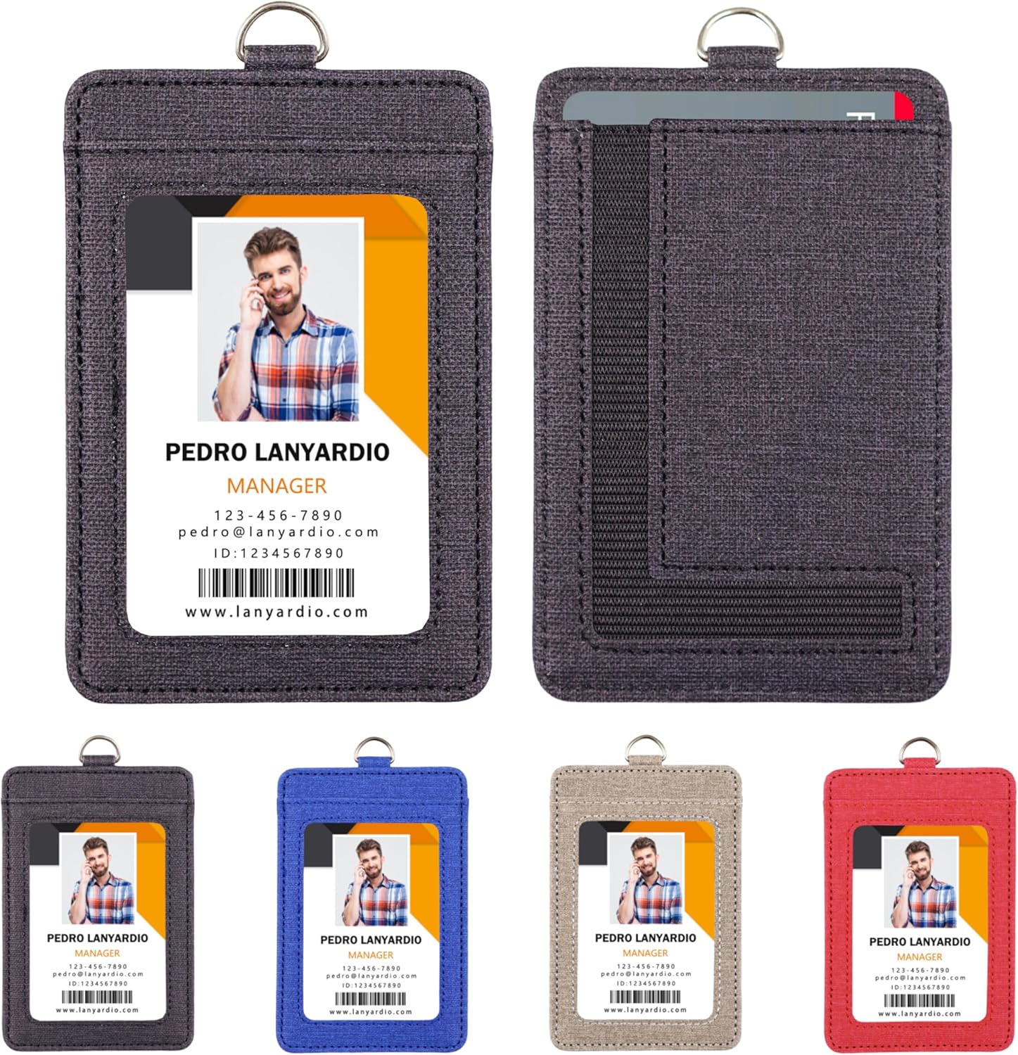 PU Leather ID Badge Holder with Clear Window, Vertical ID Card Holder, Dual Card Slots, 1-Pack Card Holder, 4 Colors