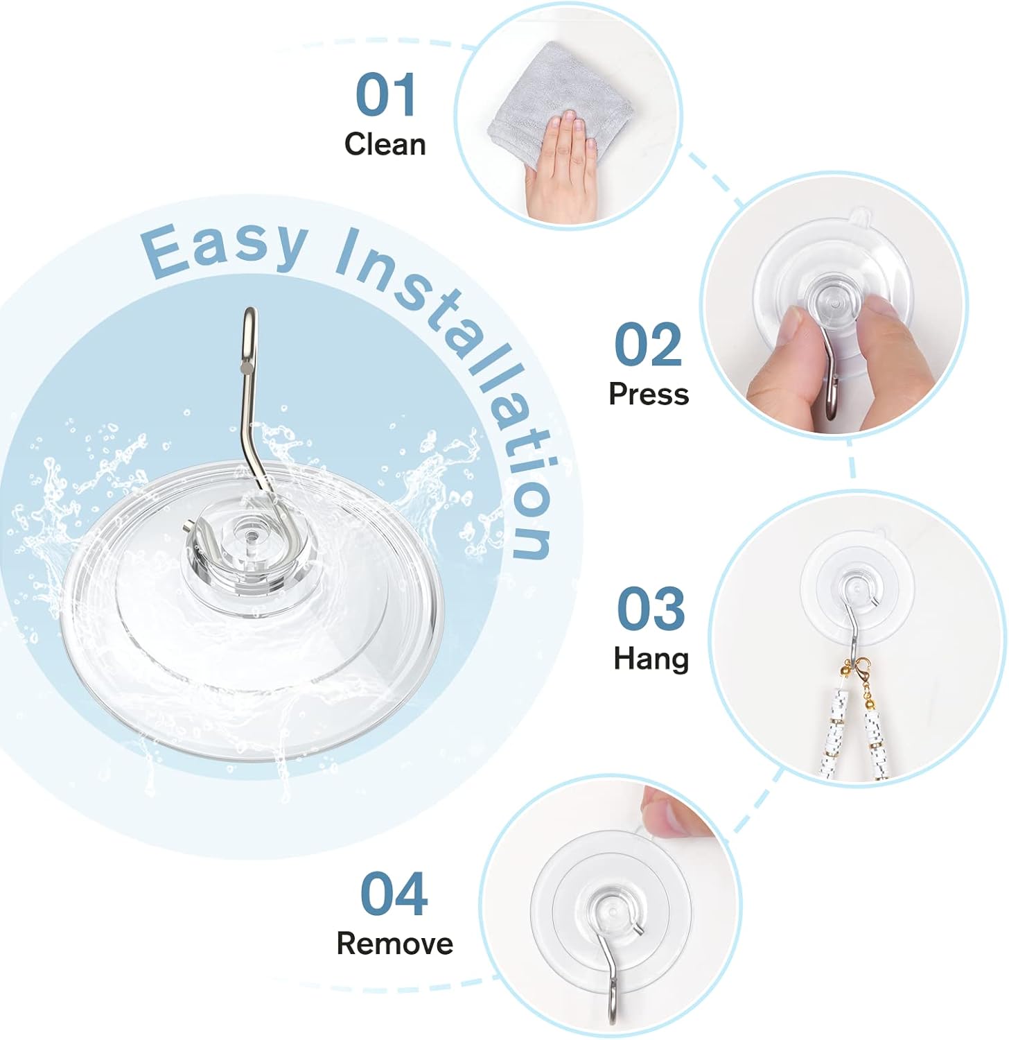 Suction Cup Hooks, 1.77 Inch Small Window Suction Cups with Metal Hooks, Removable and Reusable, Clear, 12 Pcs