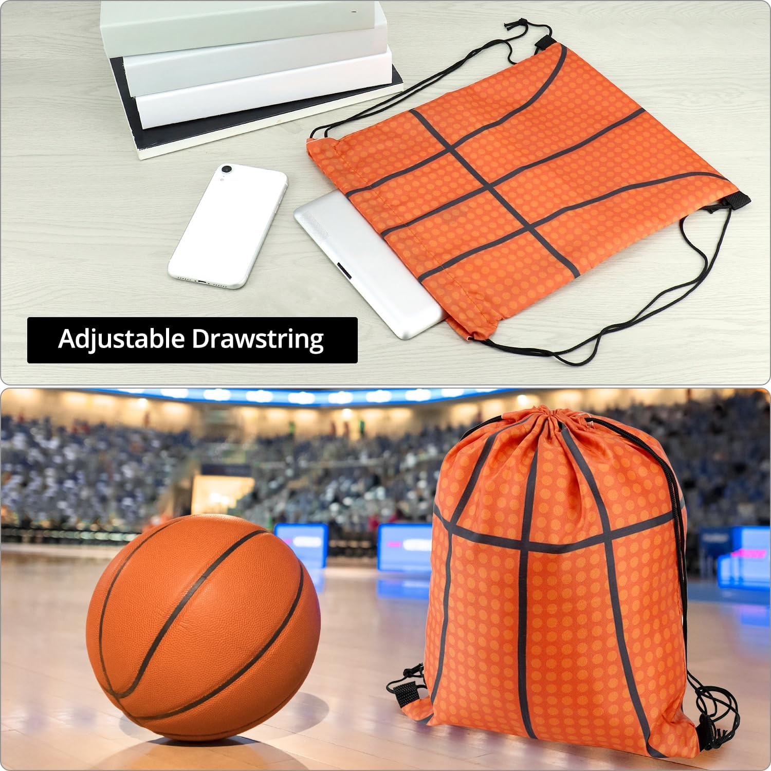 Small Sport Drawstring Bags - 12 Pack Basketball Style Foldable Polyester Backpacks with Adjustable Straps Candy Bag - 10 x 12 Inch