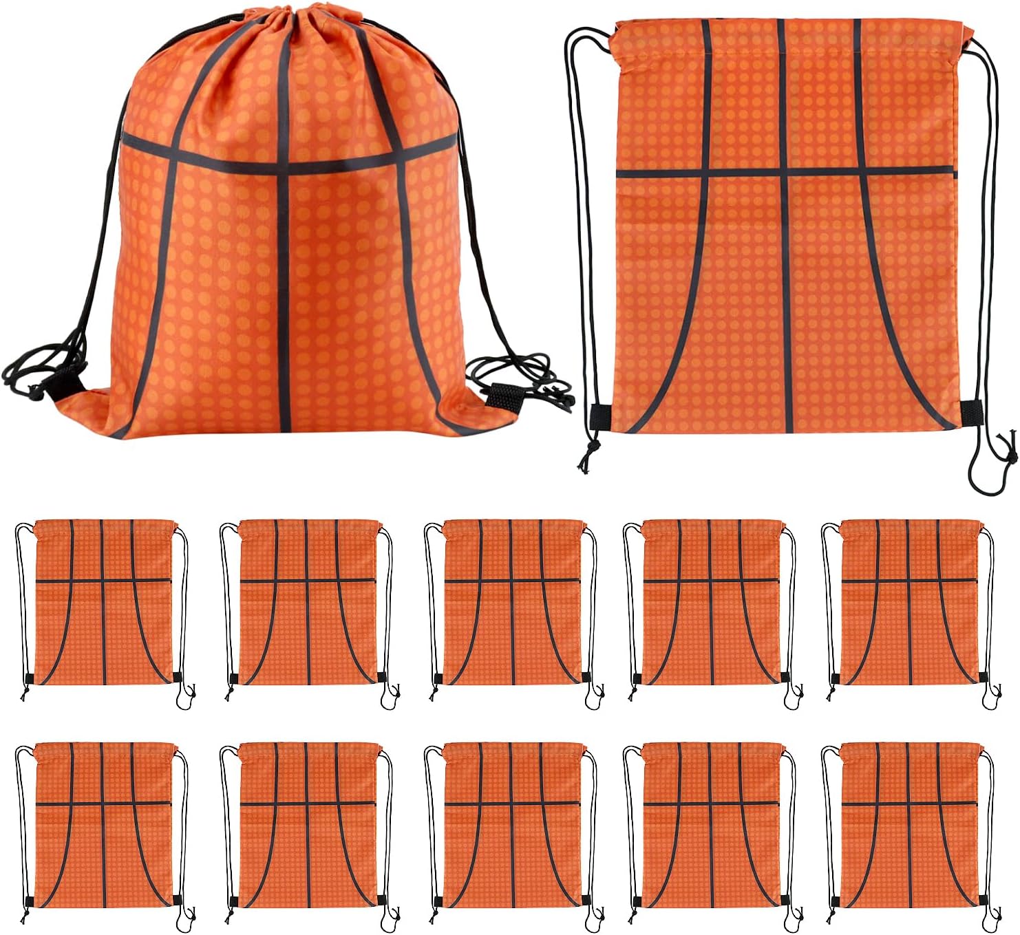 Small Sport Drawstring Bags - 12 Pack Basketball Style Foldable Polyester Backpacks with Adjustable Straps Candy Bag - 10 x 12 Inch