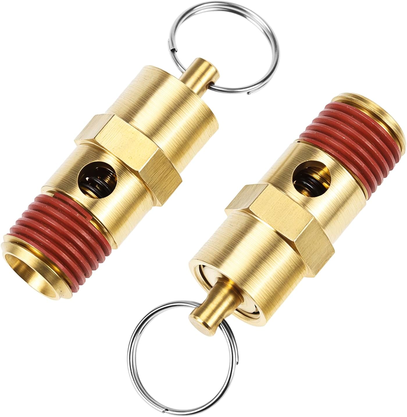 Brass Pressure Relief Valve 2 Pack - 1/4 Inch NPT Threaded, 150 PSI Rating, Air Compressor Check Valve with Seal Thread Locks