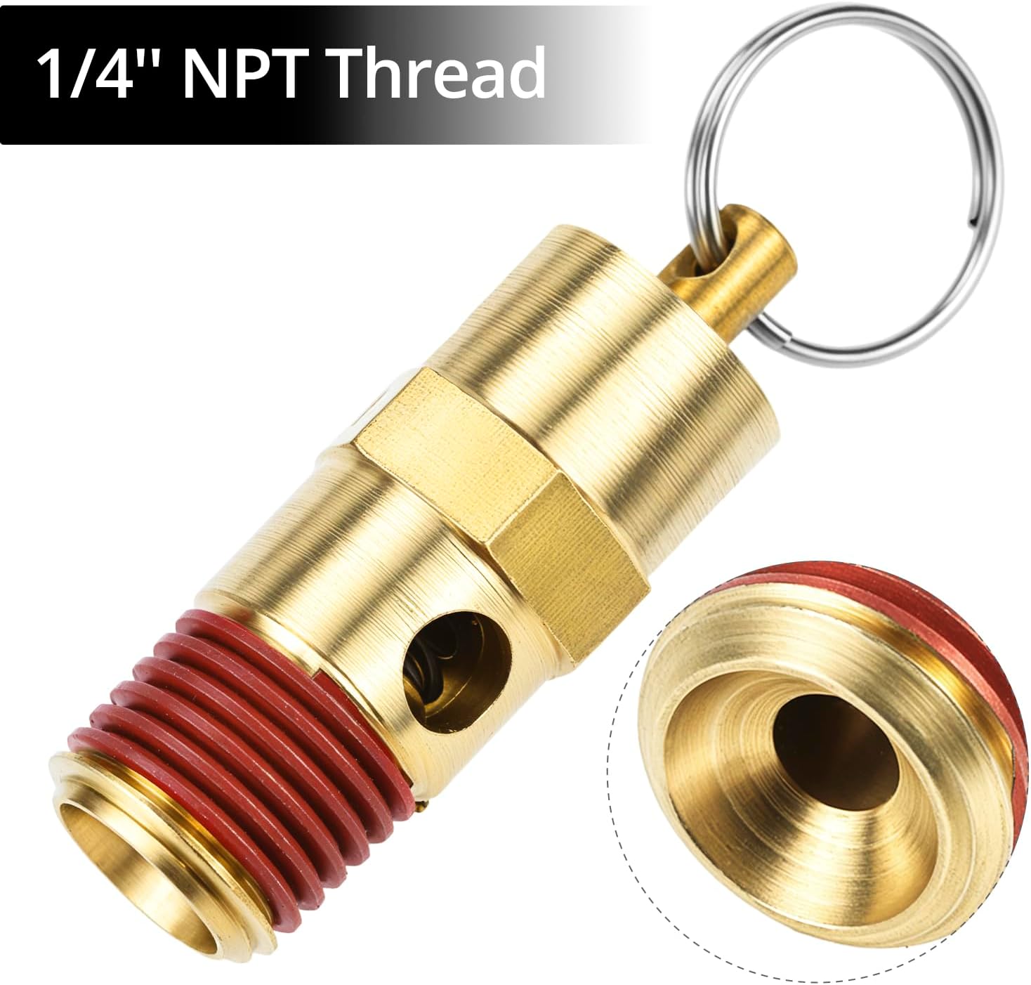 Brass Pressure Relief Valve 2 Pack - 1/4 Inch NPT Threaded, 150 PSI Rating, Air Compressor Check Valve with Seal Thread Locks