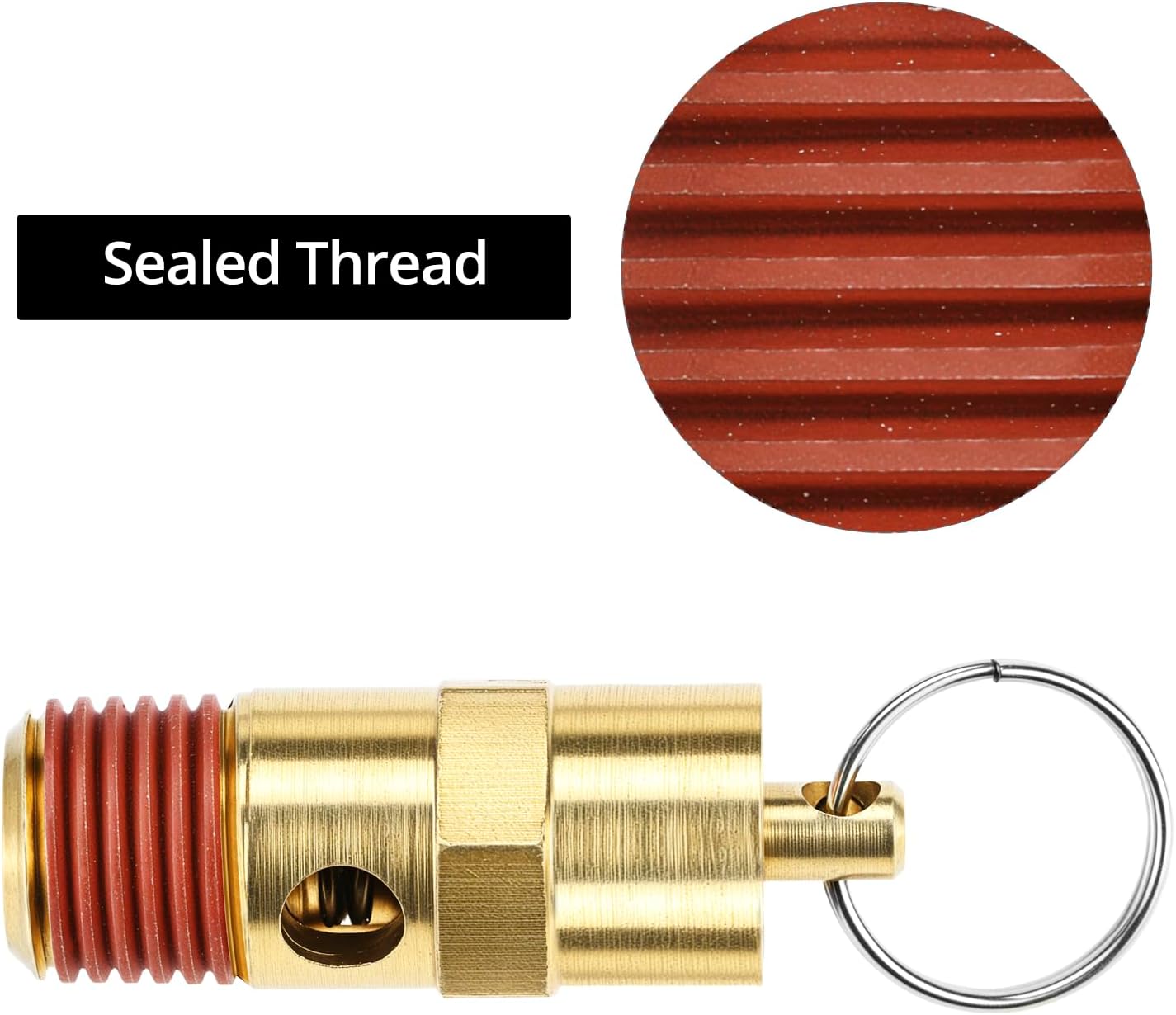 Brass Pressure Relief Valve 2 Pack - 1/4 Inch NPT Threaded, 150 PSI Rating, Air Compressor Check Valve with Seal Thread Locks