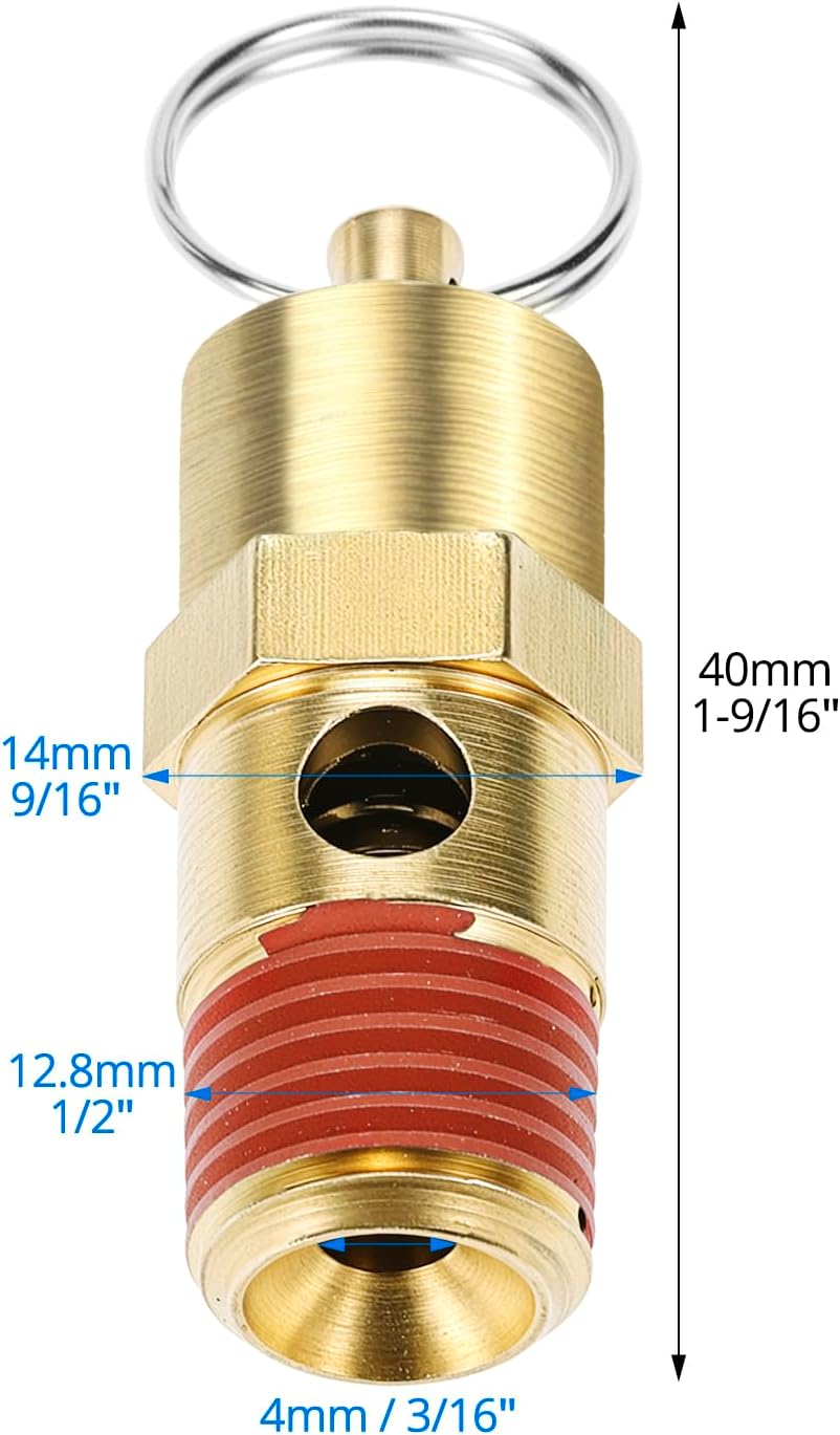 Brass Pressure Relief Valve 2 Pack - 1/4 Inch NPT Threaded, 150 PSI Rating, Air Compressor Check Valve with Seal Thread Locks