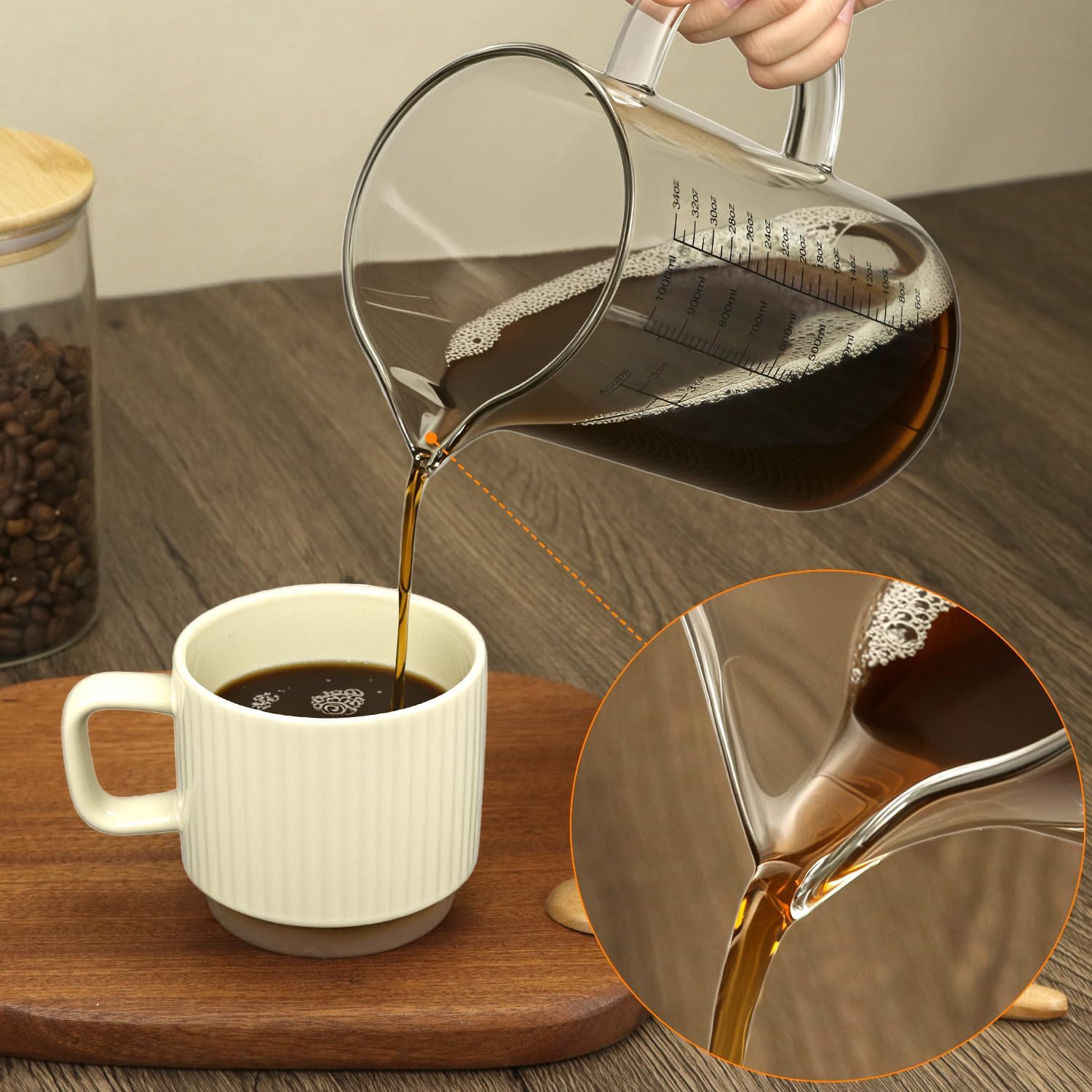 34OZ/1000ML Glass Measuring Cup Ml/Oz/Cup , 4 Cups Multi-Purpose Kitchen Tool with V-Shaped Spout & Handle
