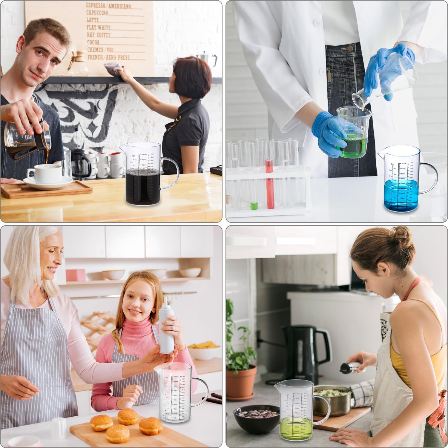 34OZ/1000ML Glass Measuring Cup Ml/Oz/Cup , 4 Cups Multi-Purpose Kitchen Tool with V-Shaped Spout & Handle