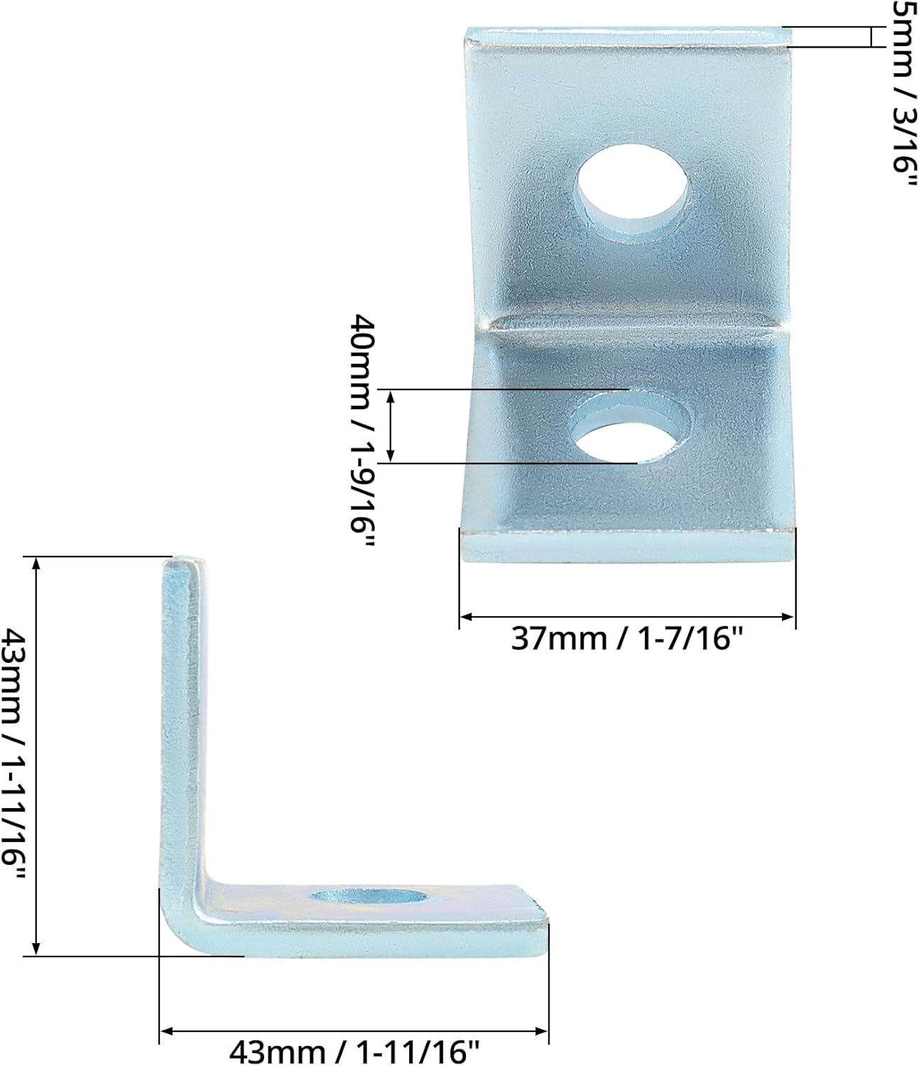 10-Pack Heavy Duty L-Shaped Connector Brackets - 2 Hole, Compatible with All 1-5/8" Strut Channels, 1/2" Bolt Hole, 90 Degree Angle, Electrogalvanized Carbon Steel