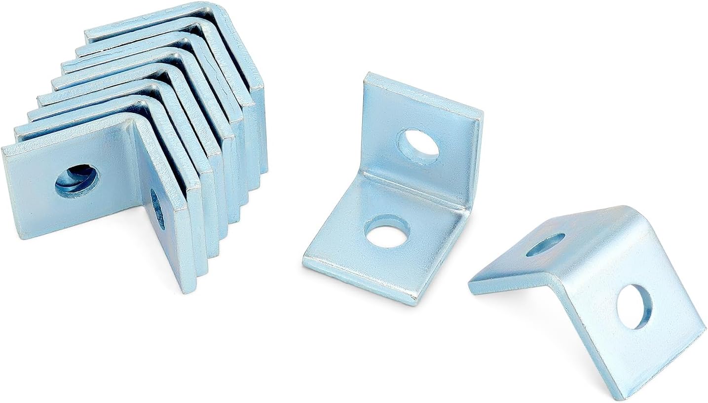 10-Pack Heavy Duty L-Shaped Connector Brackets - 2 Hole, Compatible with All 1-5/8" Strut Channels, 1/2" Bolt Hole, 90 Degree Angle, Electrogalvanized Carbon Steel