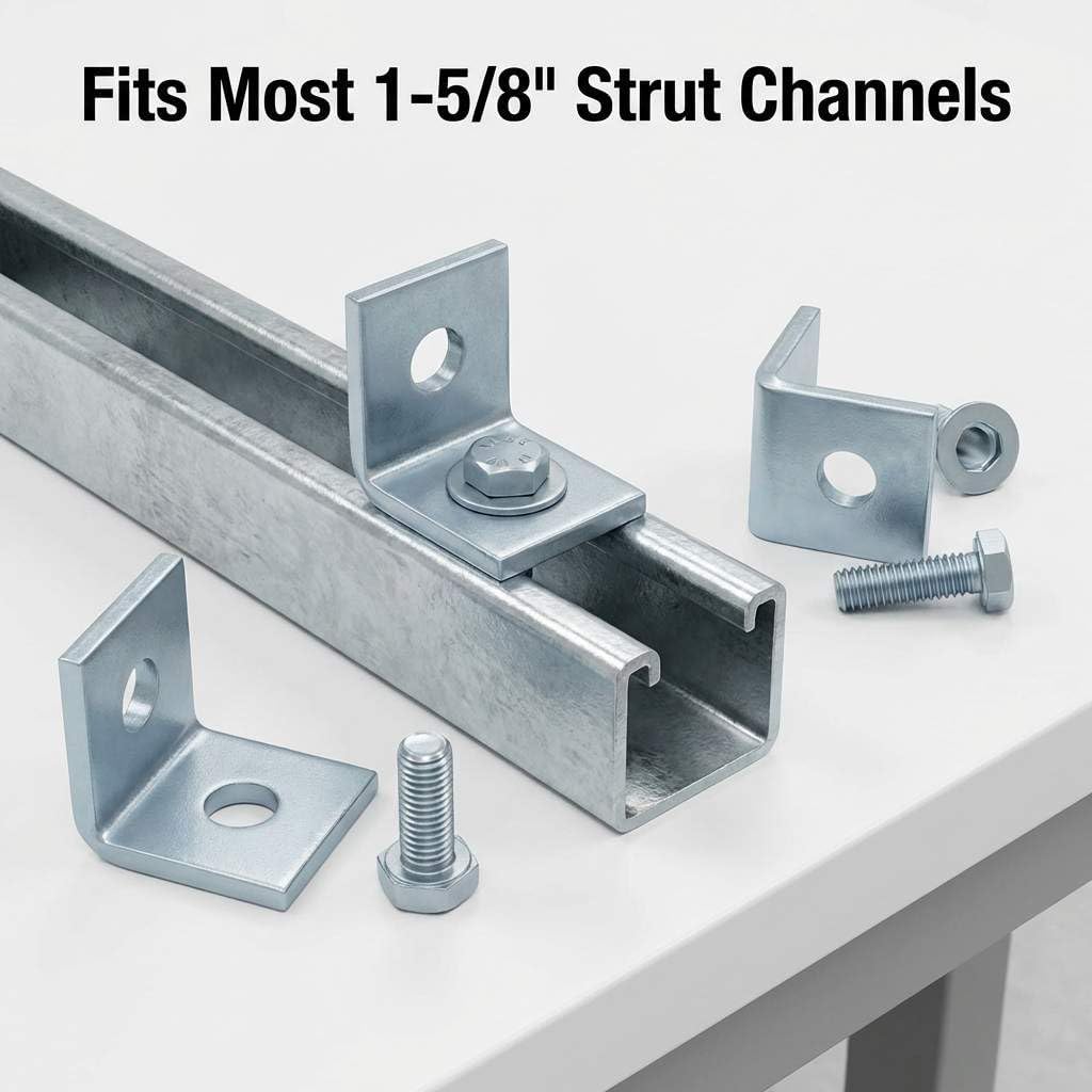 10-Pack Heavy Duty L-Shaped Connector Brackets - 2 Hole, Compatible with All 1-5/8" Strut Channels, 1/2" Bolt Hole, 90 Degree Angle, Electrogalvanized Carbon Steel