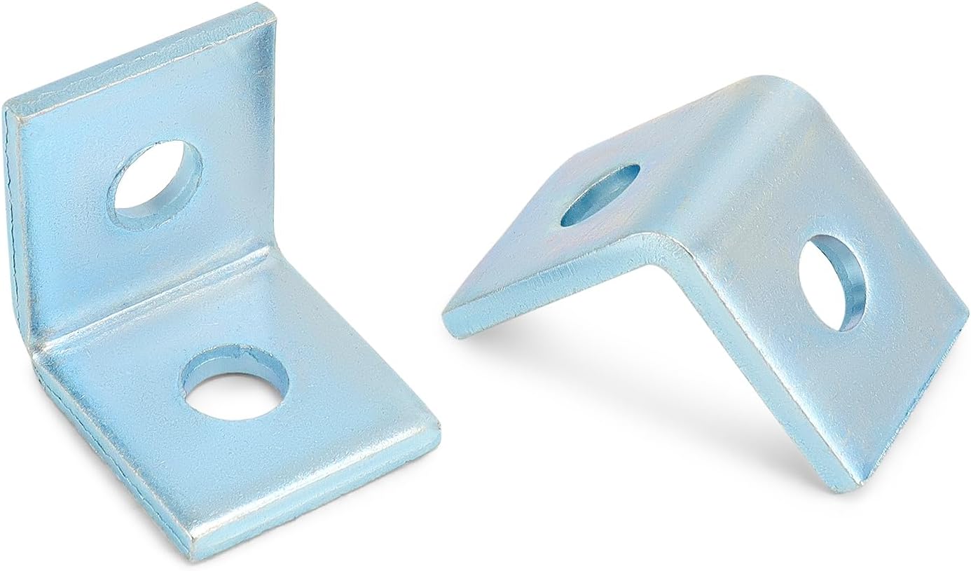 10-Pack Heavy Duty L-Shaped Connector Brackets - 2 Hole, Compatible with All 1-5/8" Strut Channels, 1/2" Bolt Hole, 90 Degree Angle, Electrogalvanized Carbon Steel