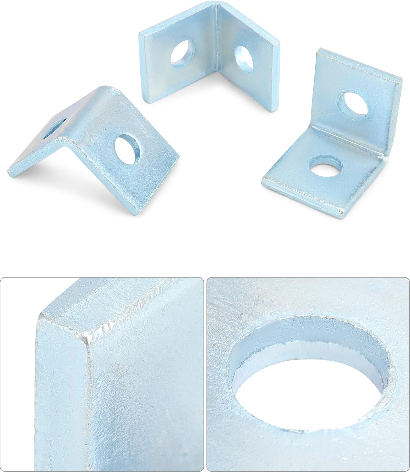 10-Pack Heavy Duty L-Shaped Connector Brackets - 2 Hole, Compatible with All 1-5/8" Strut Channels, 1/2" Bolt Hole, 90 Degree Angle, Electrogalvanized Carbon Steel