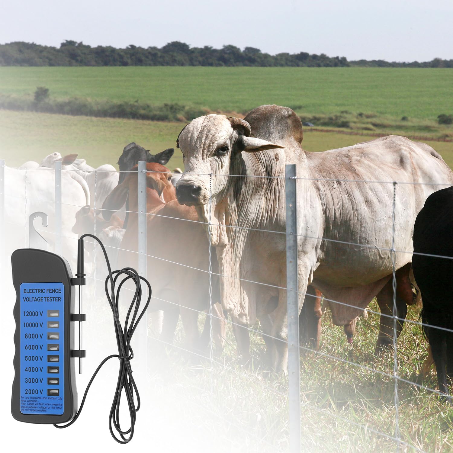 Electric Fence Voltage Tester, 12KV Fence Tester, 8 Neon Lights Testing Tool, Fault Finder for Farms