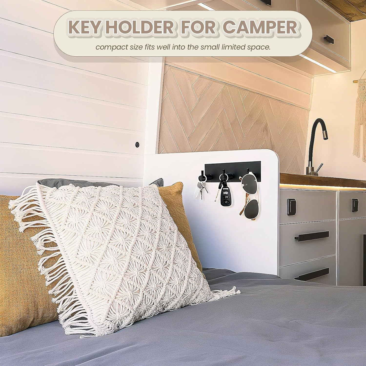 Magnetic Key Holder Wall Mount, Metal Adhesive Key Hanger with 3 Hooks, No Drilling, 2 Mount Options, Black, Small