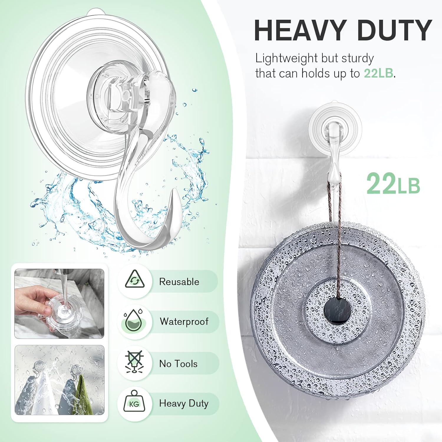 2 Pcs Large Suction Cup Hooks and 10 Pcs Large Suction Cup with Metal Hooks