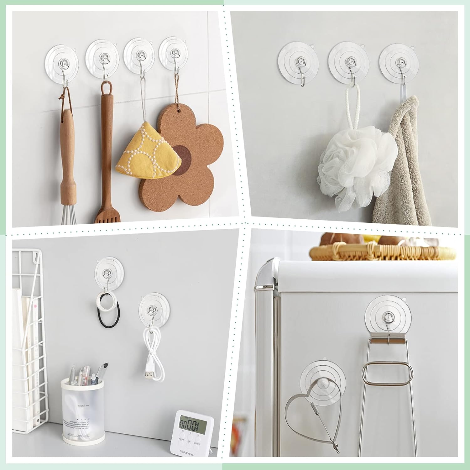 2 Pcs Large Suction Cup Hooks and 10 Pcs Large Suction Cup with Metal Hooks