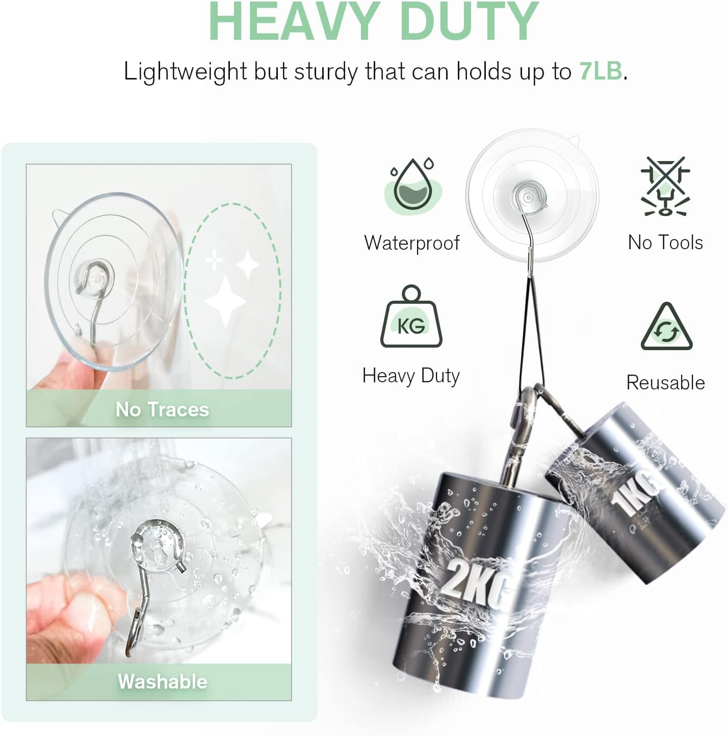 2 Pcs Large Suction Cup Hooks and 10 Pcs Large Suction Cup with Metal Hooks