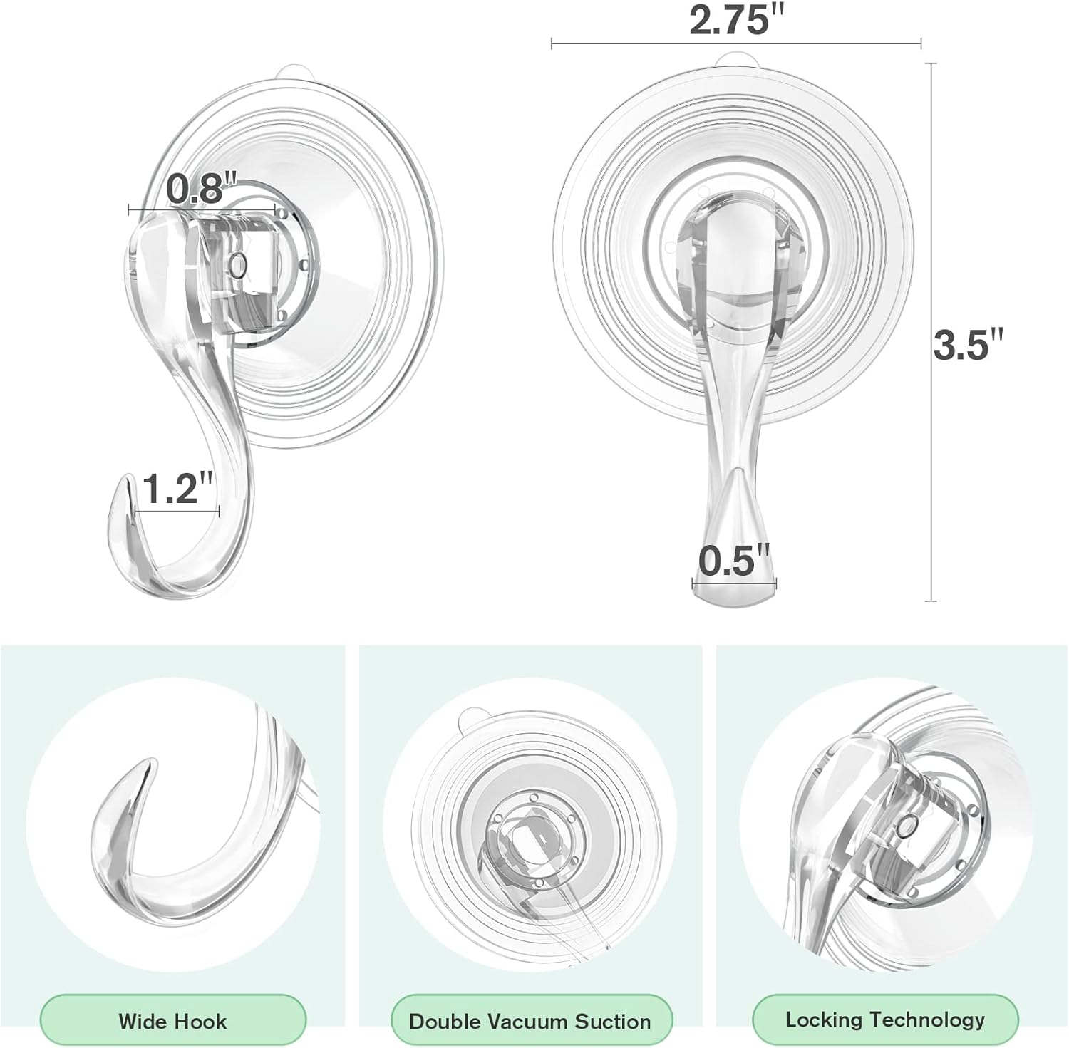 2 Pcs Large Suction Cup Hooks 12 Pcs Small Suction Cup with Metal Hooks
