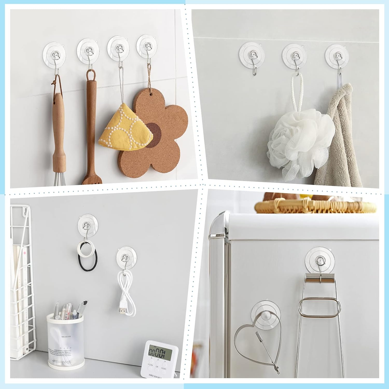 2 Pcs Large Suction Cup Hooks 12 Pcs Small Suction Cup with Metal Hooks