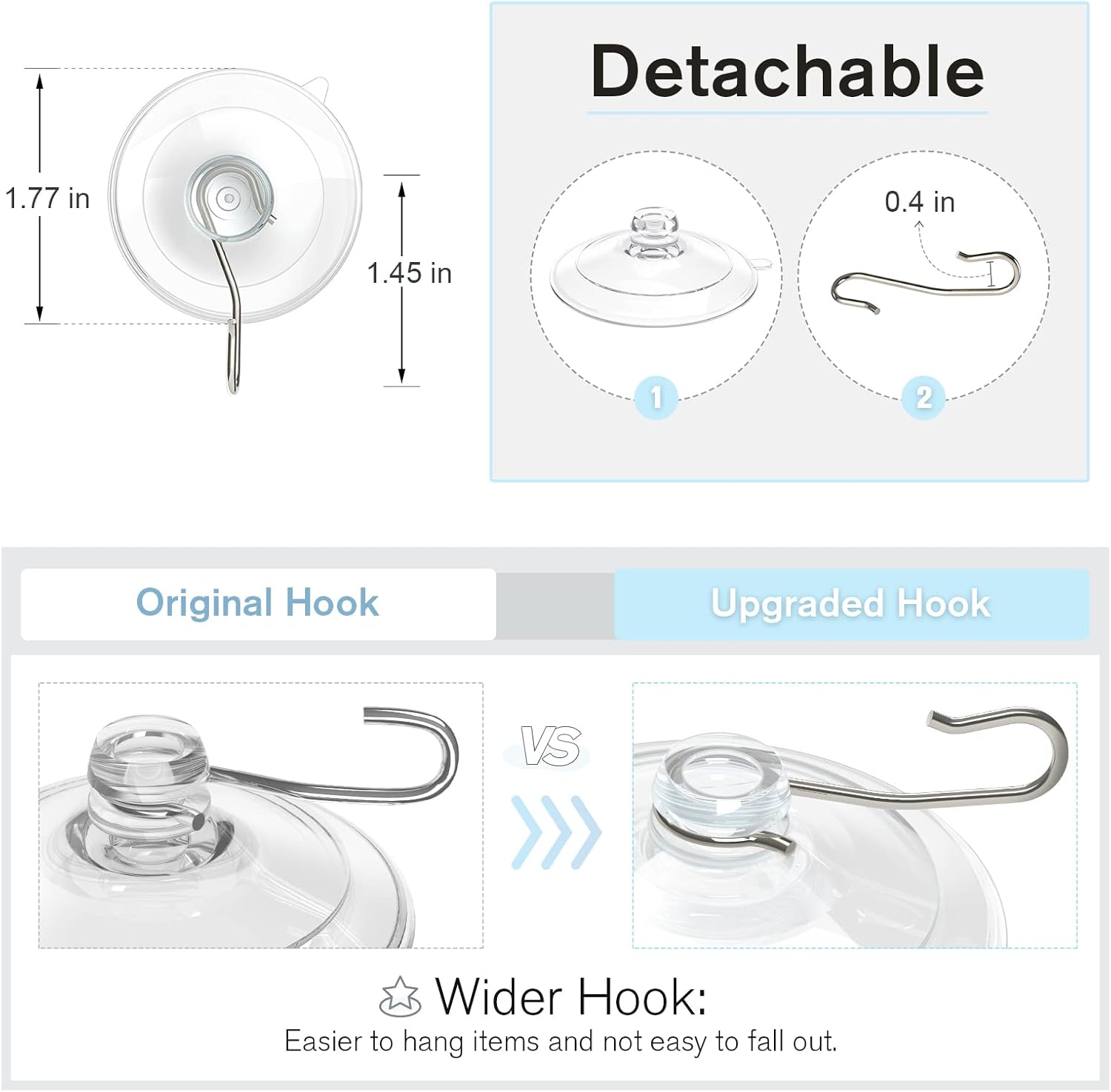 2 Pcs Large Suction Cup Hooks 12 Pcs Small Suction Cup with Metal Hooks