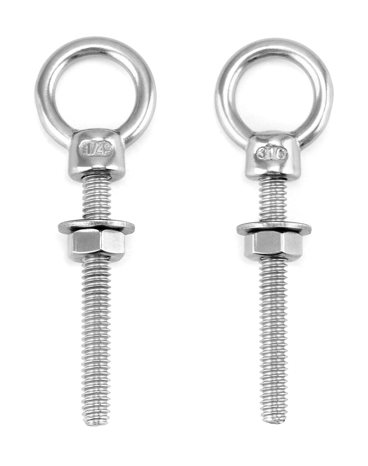 Shoulder Eye Bolts, 10 Pack 316 Stainless Steel Shoulder Threaded Eyebolts- 1/4" x 2" with High Corrosion Resistance and 400 lbs WLL - for Straight and Angular Pulls