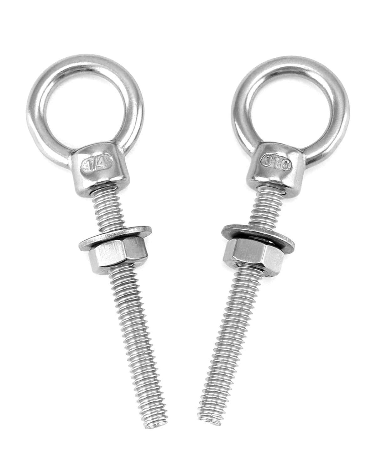 Shoulder Eye Bolts, 10 Pack 316 Stainless Steel Shoulder Threaded Eyebolts- 1/4" x 2" with High Corrosion Resistance and 400 lbs WLL - for Straight and Angular Pulls