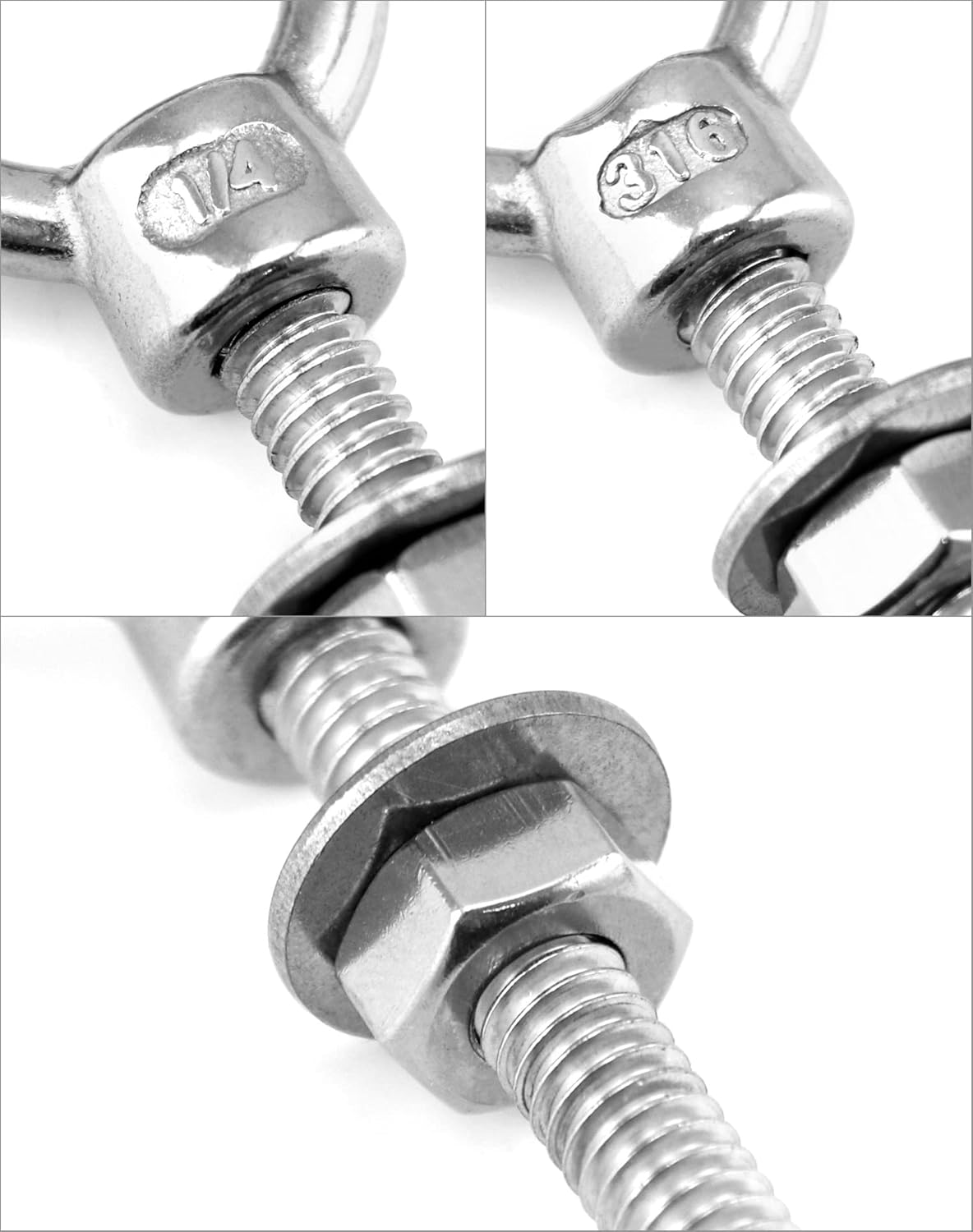 Shoulder Eye Bolts, 10 Pack 316 Stainless Steel Shoulder Threaded Eyebolts- 1/4" x 2" with High Corrosion Resistance and 400 lbs WLL - for Straight and Angular Pulls