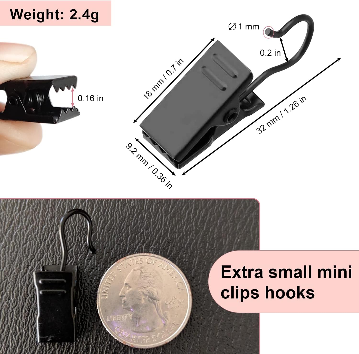 Small Curtain Clips for Hanging - 60 Pack Black Outdoor Light Clips Hooks for Christmas String Lights, Outside Hangers for Awning Patio Metal Proof, Drape Track