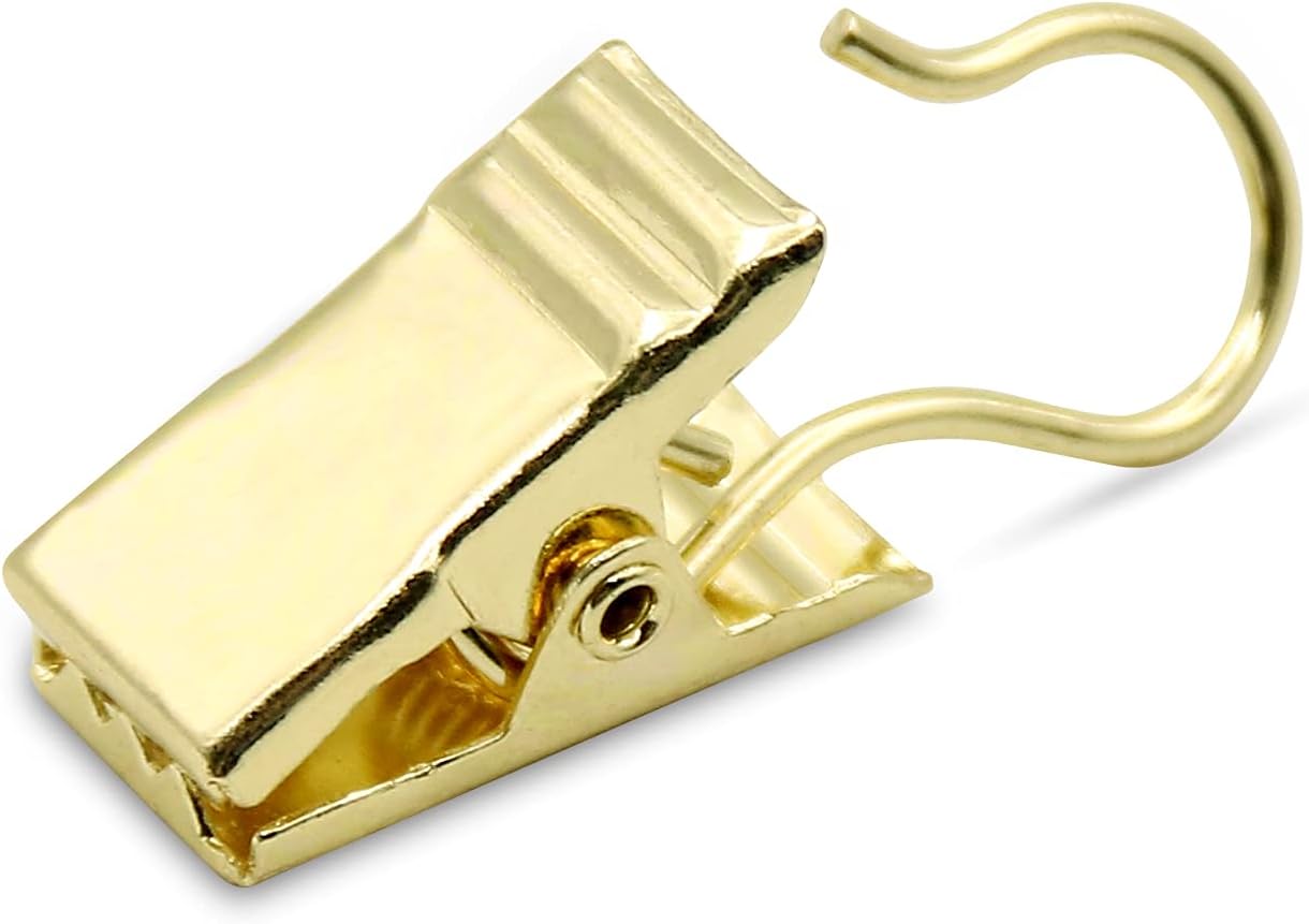 Small Curtain Clips Gold - 100 Pack Stainless Steel Curtain Hooks for Hanging Party String Lights Indoor, Art Crafts, Christmas Wedding Decoration Light Gold