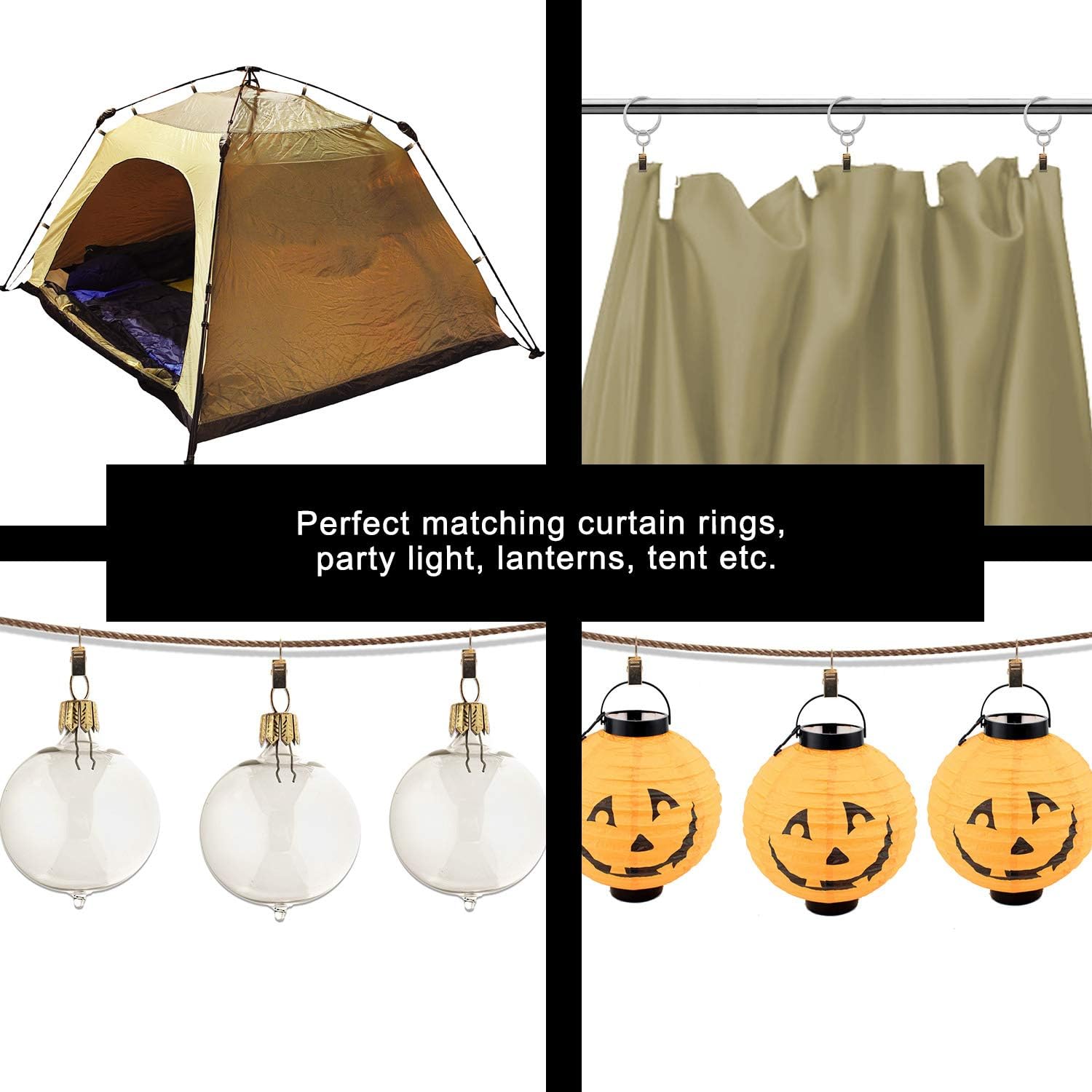 Small Curtain Clips Gold - 100 Pack Stainless Steel Curtain Hooks for Hanging Party String Lights Indoor, Art Crafts, Christmas Wedding Decoration Light Gold