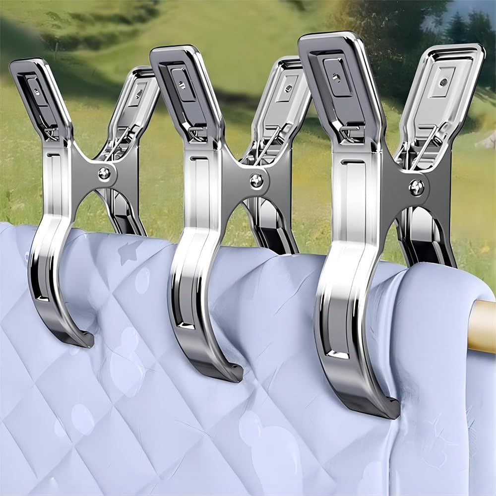 Metal Pool Cover Clips - 10 Pcs Large Beach Towel Chair Clips 5.5 Inch Stainless Steel Clothes Pins Quilt Clamps Windproof for Sunbed Lounge Cruise 14cm