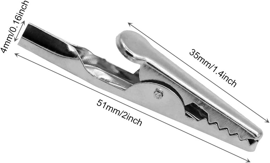 100 Pcs Metal Alligator Clips 2 Inch, 51mm Electrical Steel Crocodile Clips Spring Clamps Silver Tone Nickel Plated