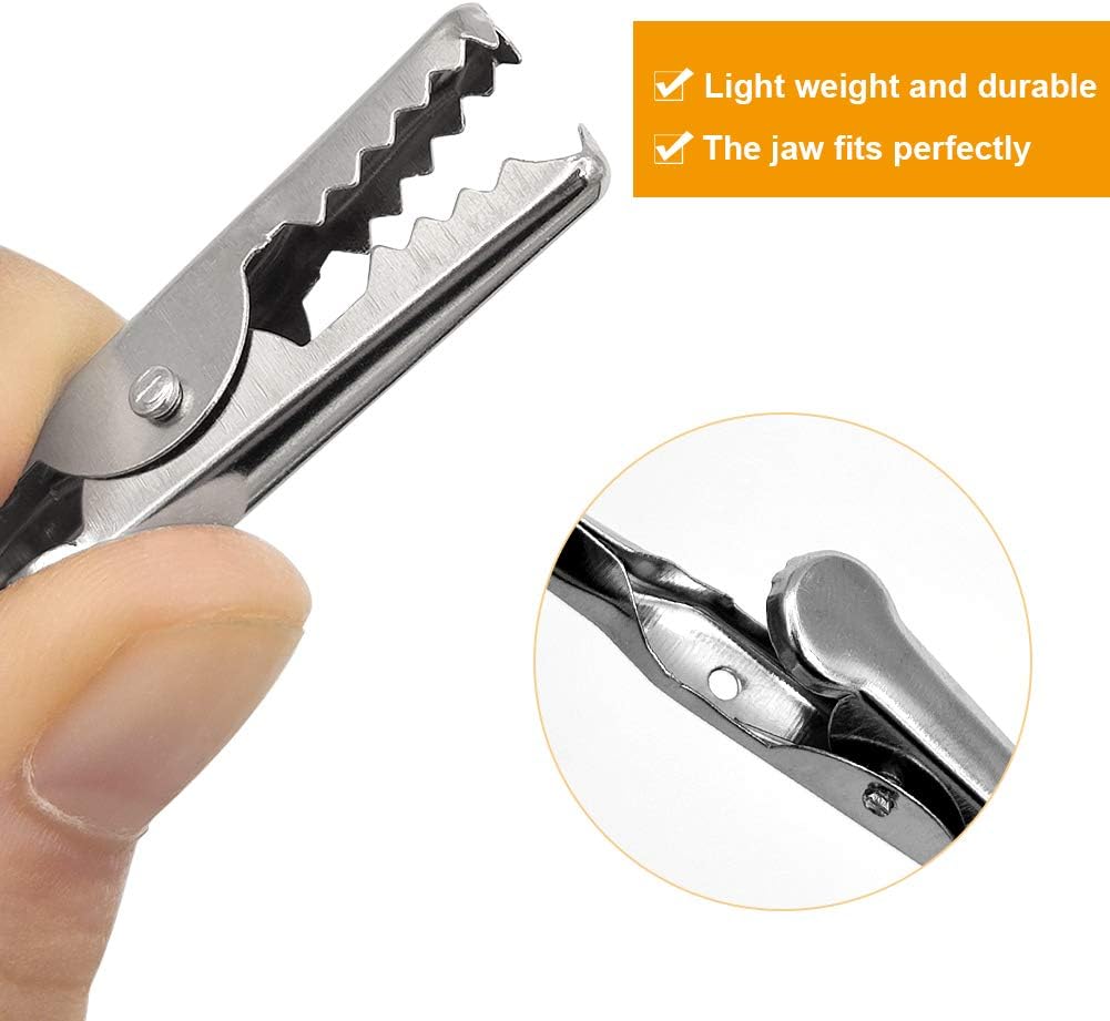 100 Pcs Metal Alligator Clips 2 Inch, 51mm Electrical Steel Crocodile Clips Spring Clamps Silver Tone Nickel Plated