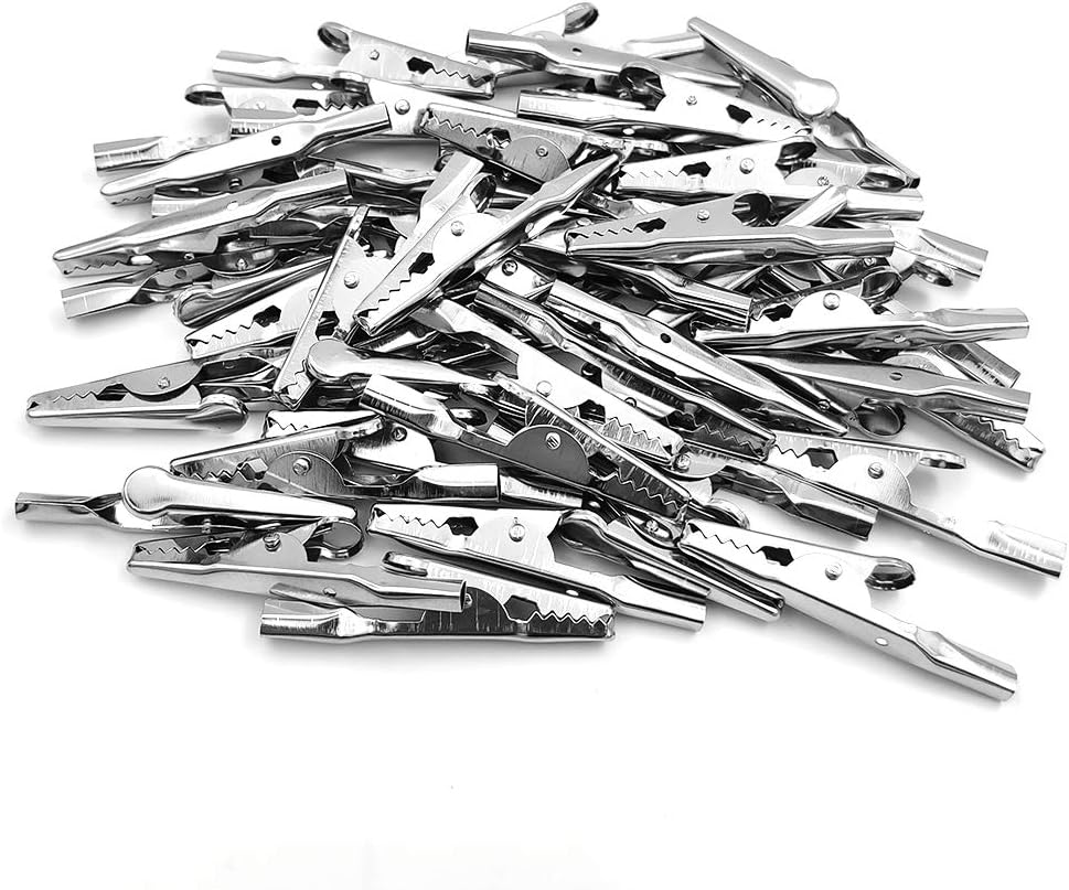 100 Pcs Metal Alligator Clips 2 Inch, 51mm Electrical Steel Crocodile Clips Spring Clamps Silver Tone Nickel Plated