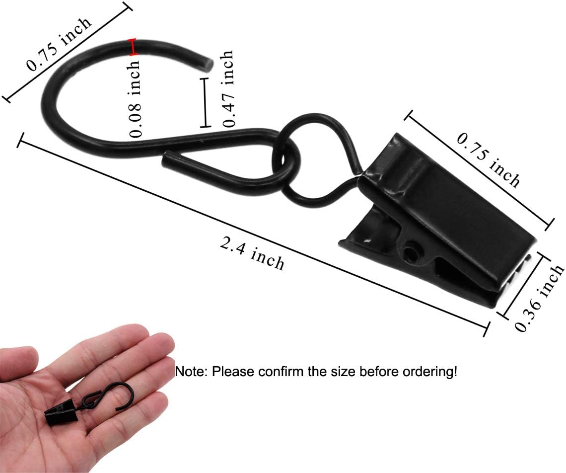 Curtain Clips Gutter Hooks, 40 Pcs Metal S Hooks Awning Xmas Light Shower Hanging Clips for Christmas Decoration, Indoor and Outdoor Black