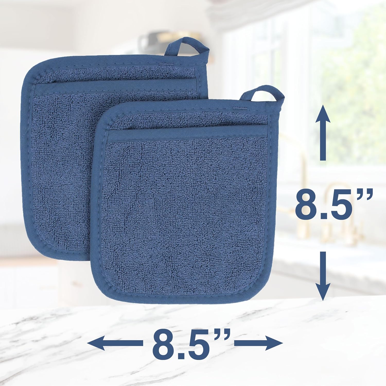 Terry Pocket Mitt & Hot Pad: Unparalleled Heat Resistant, Durable 100% Cotton – Ergonomically Designed for Optimal Grip – Easy-Care Machine Washable – 2-Pack, Federal Blue