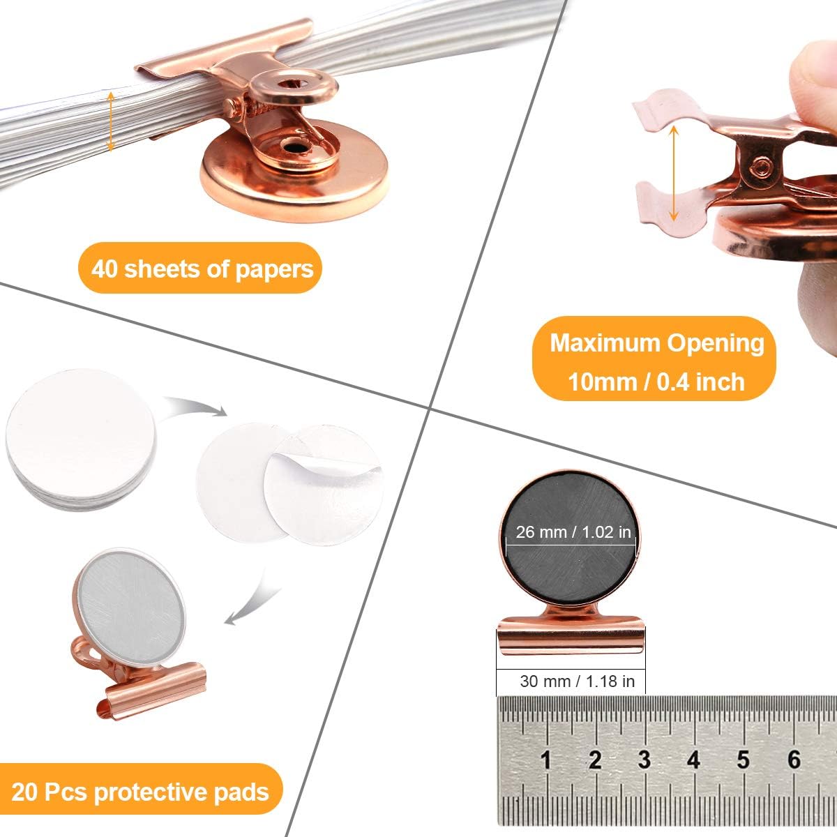 Fridge Magnetic Clips Round - 20 Pack Strong Metal Refrigerator Magnet Clip 30mm Wide Scratch-Free for Whiteboard School Teaching Office Kitchen Use Rose Gold
