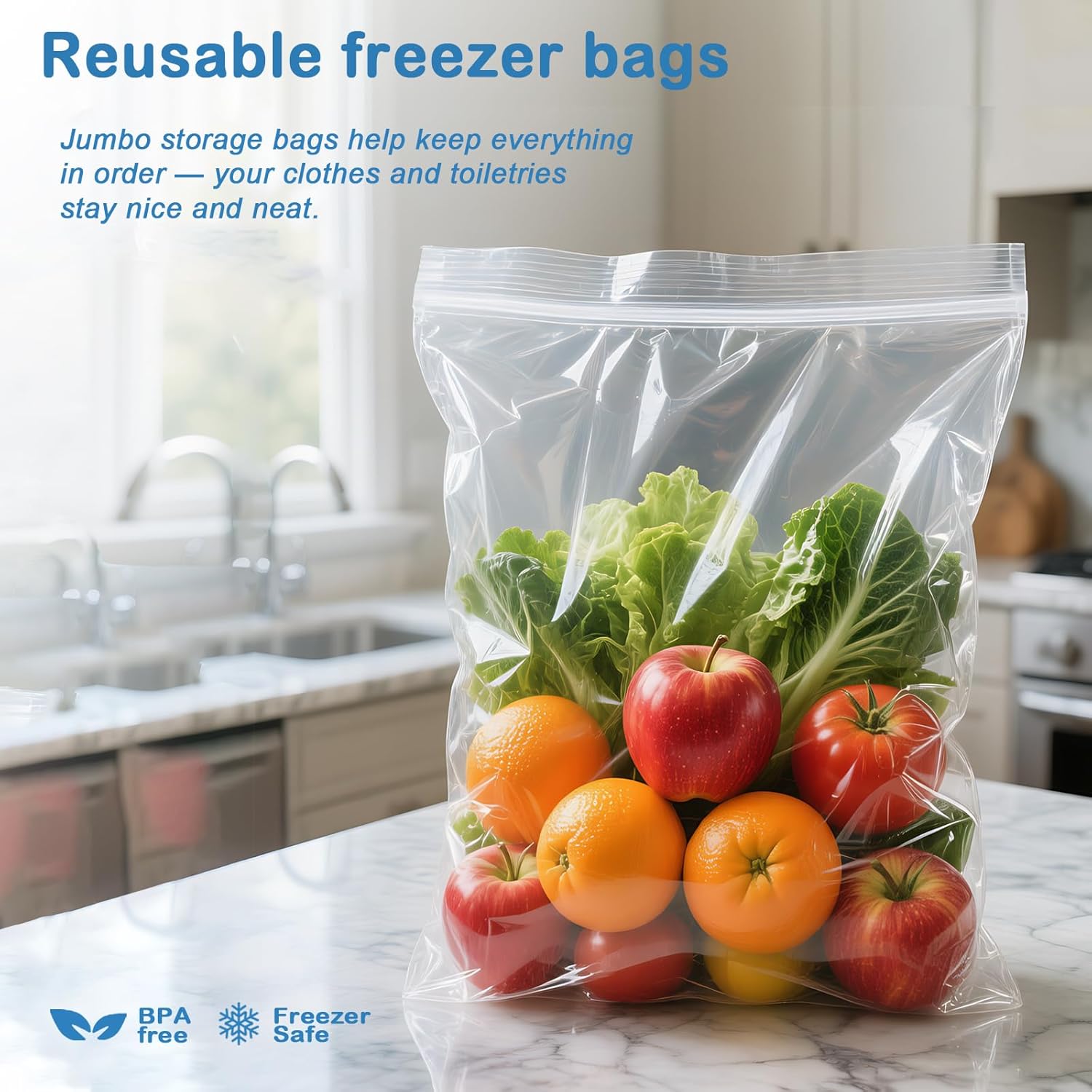 Extra Large Storage Bags - Zipper Seal, 3.1-mil Thick, Heavy Duty, 5 Gallon 18" x 24", Jumbo Plastic Bags for Clothes, Travel, Moving, Large Reusable Freezer Bags, BPA-Free 10 Count