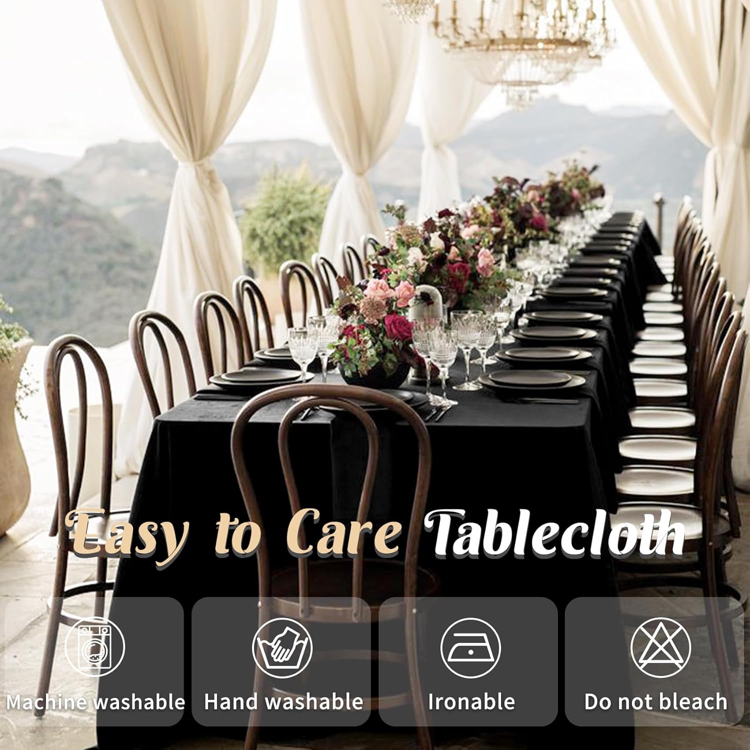 2 Pack 60 x 102 Inch Black Rectangle Tablecloth for 6 Foot Table Washable Reusable Outdoor Polyester Fabric Decorative Table Cover for Dining, Buffet, Camping, Baby Shower, Party