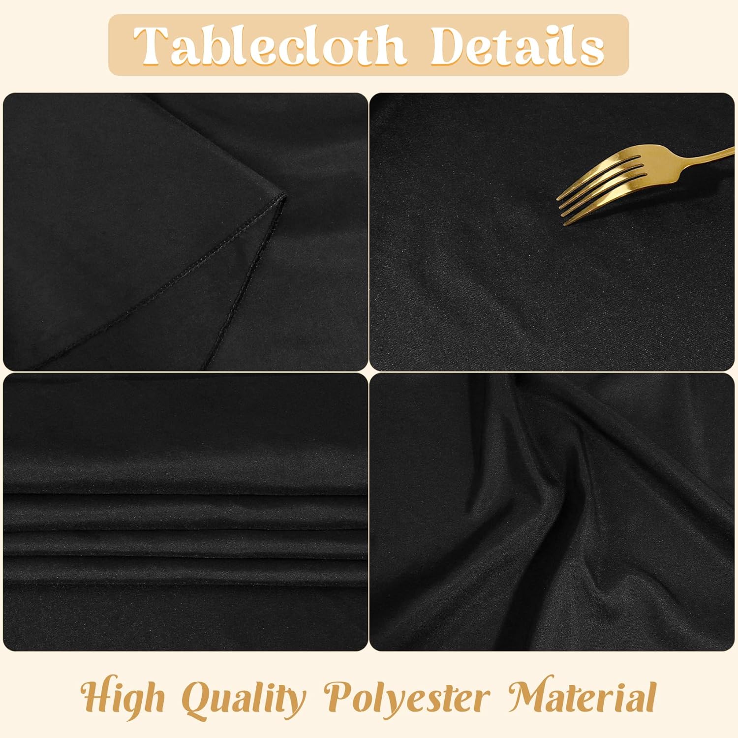 2 Pack 60 x 102 Inch Black Rectangle Tablecloth for 6 Foot Table Washable Reusable Outdoor Polyester Fabric Decorative Table Cover for Dining, Buffet, Camping, Baby Shower, Party