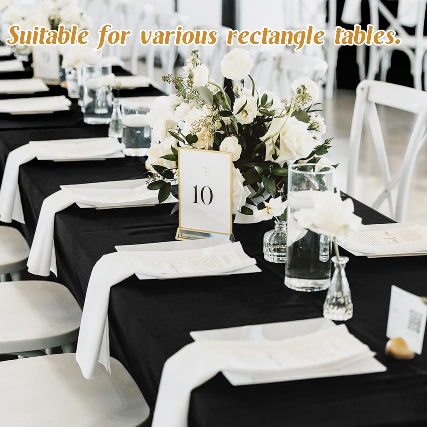 2 Pack 60 x 102 Inch Black Rectangle Tablecloth for 6 Foot Table Washable Reusable Outdoor Polyester Fabric Decorative Table Cover for Dining, Buffet, Camping, Baby Shower, Party