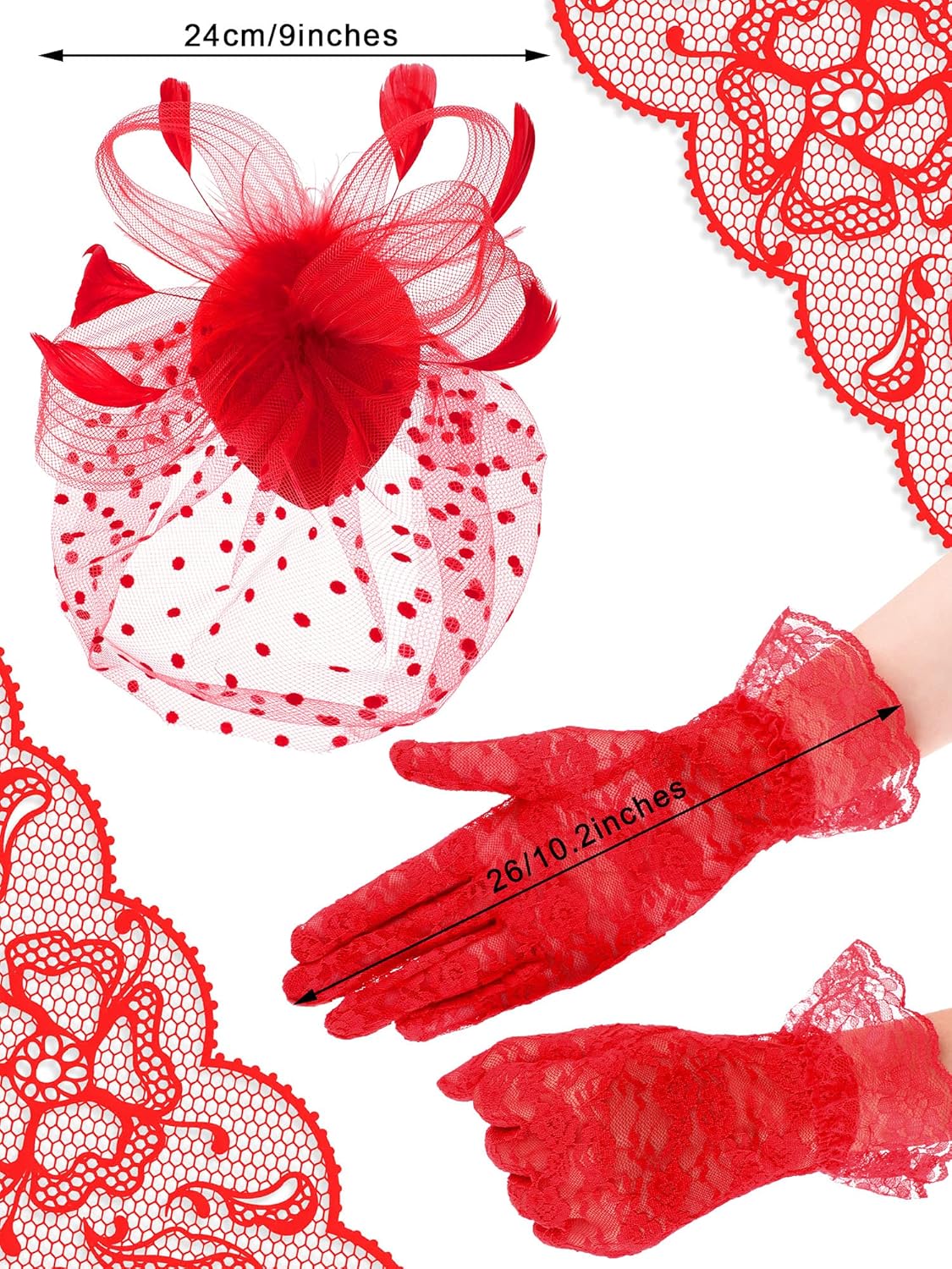 50s Fascinators for Women Funeral Veil Tea Party Hat and Gloves Pillbox Cocktail Hat
