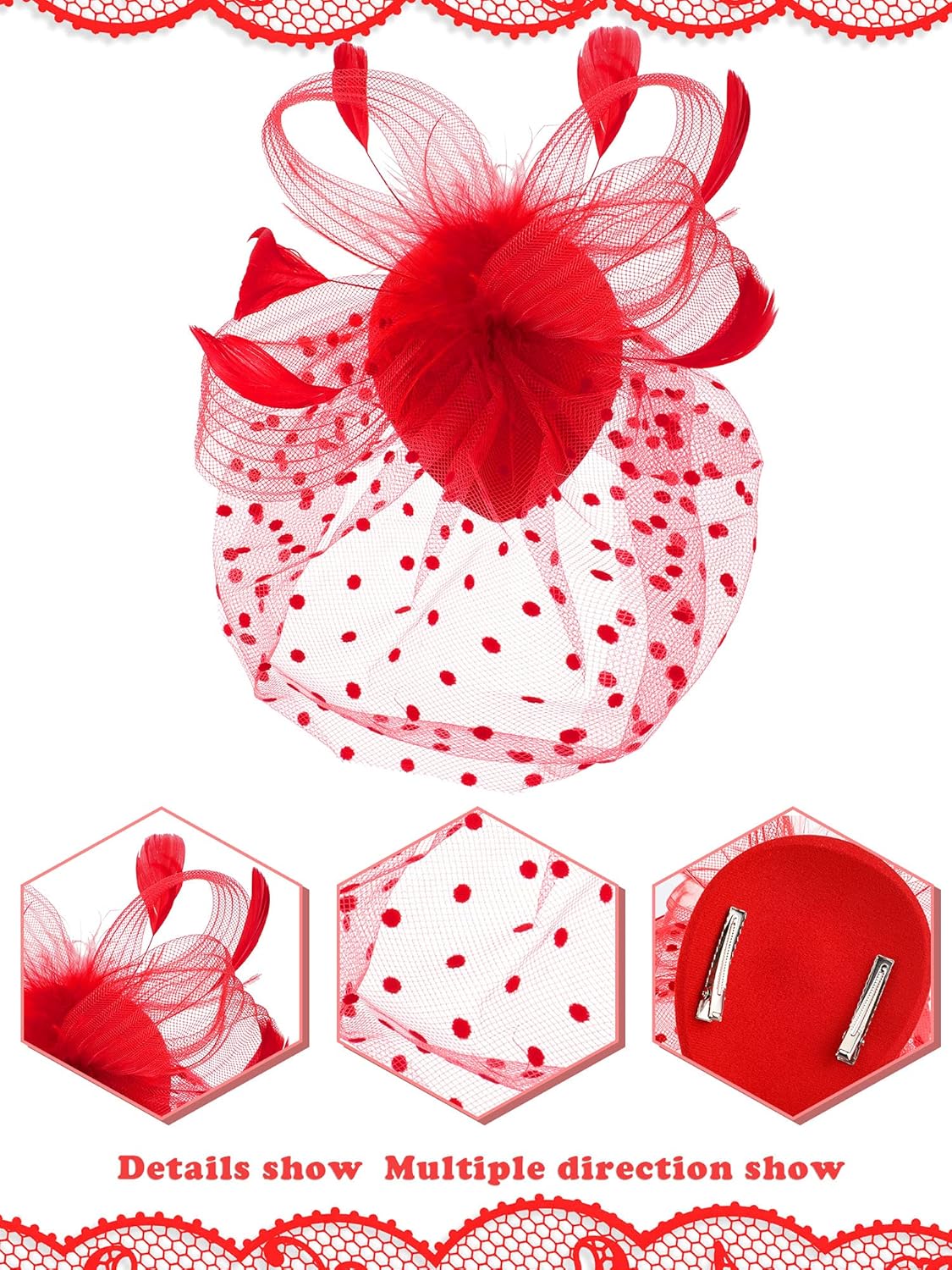 50s Fascinators for Women Funeral Veil Tea Party Hat and Gloves Pillbox Cocktail Hat